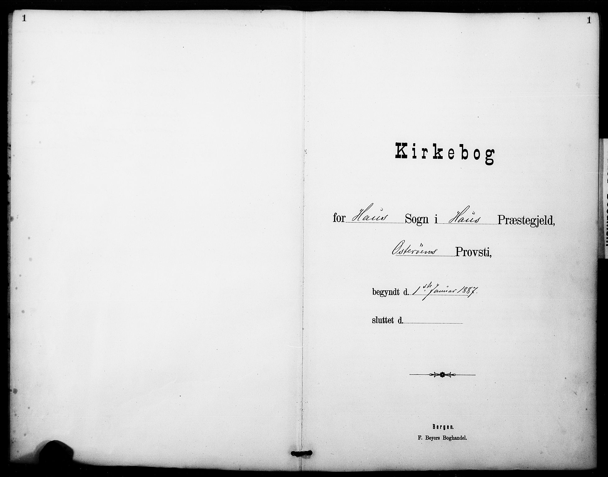 Haus sokneprestembete, SAB/A-75601/H/Haa: Parish register (official) no. B 1, 1887-1898, p. 1
