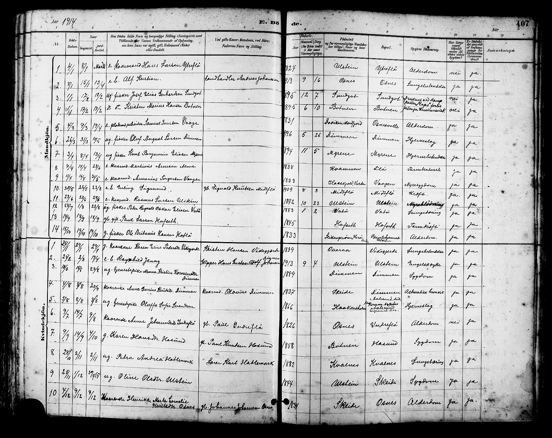 Ministerialprotokoller, klokkerbøker og fødselsregistre - Møre og Romsdal, SAT/A-1454/509/L0112: Parish register (copy) no. 509C02, 1883-1922, p. 407
