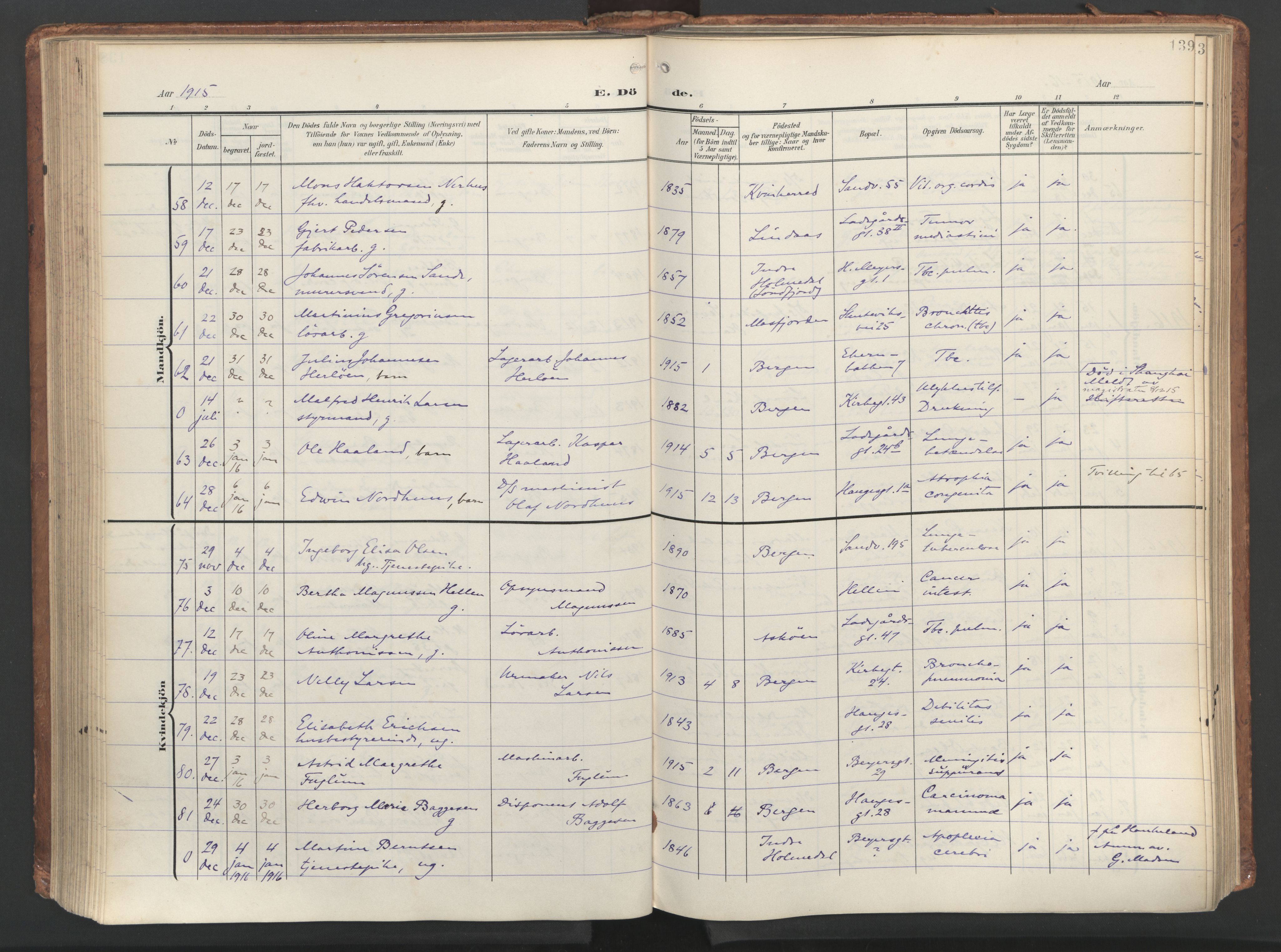 Sandviken Sokneprestembete, SAB/A-77601/H/Ha/L0019: Parish register (official) no. E 2, 1905-1933, p. 139