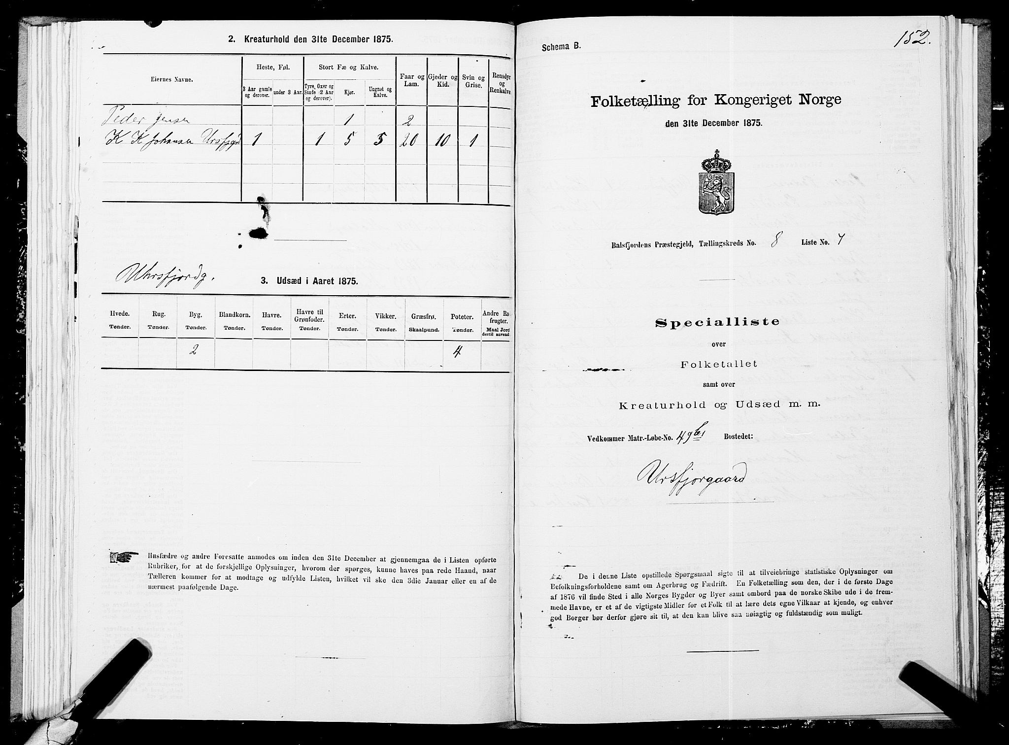 SATØ, 1875 census for 1933P Balsfjord, 1875, p. 4152