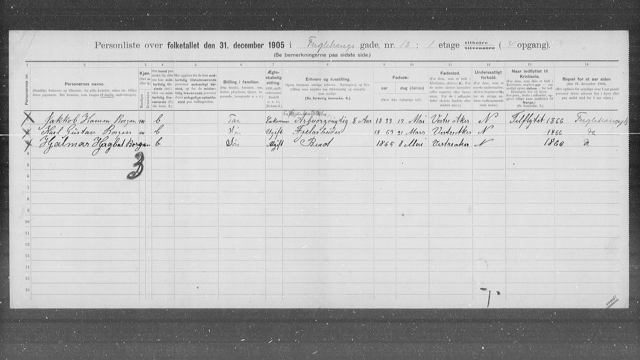 OBA, Municipal Census 1905 for Kristiania, 1905, p. 14738