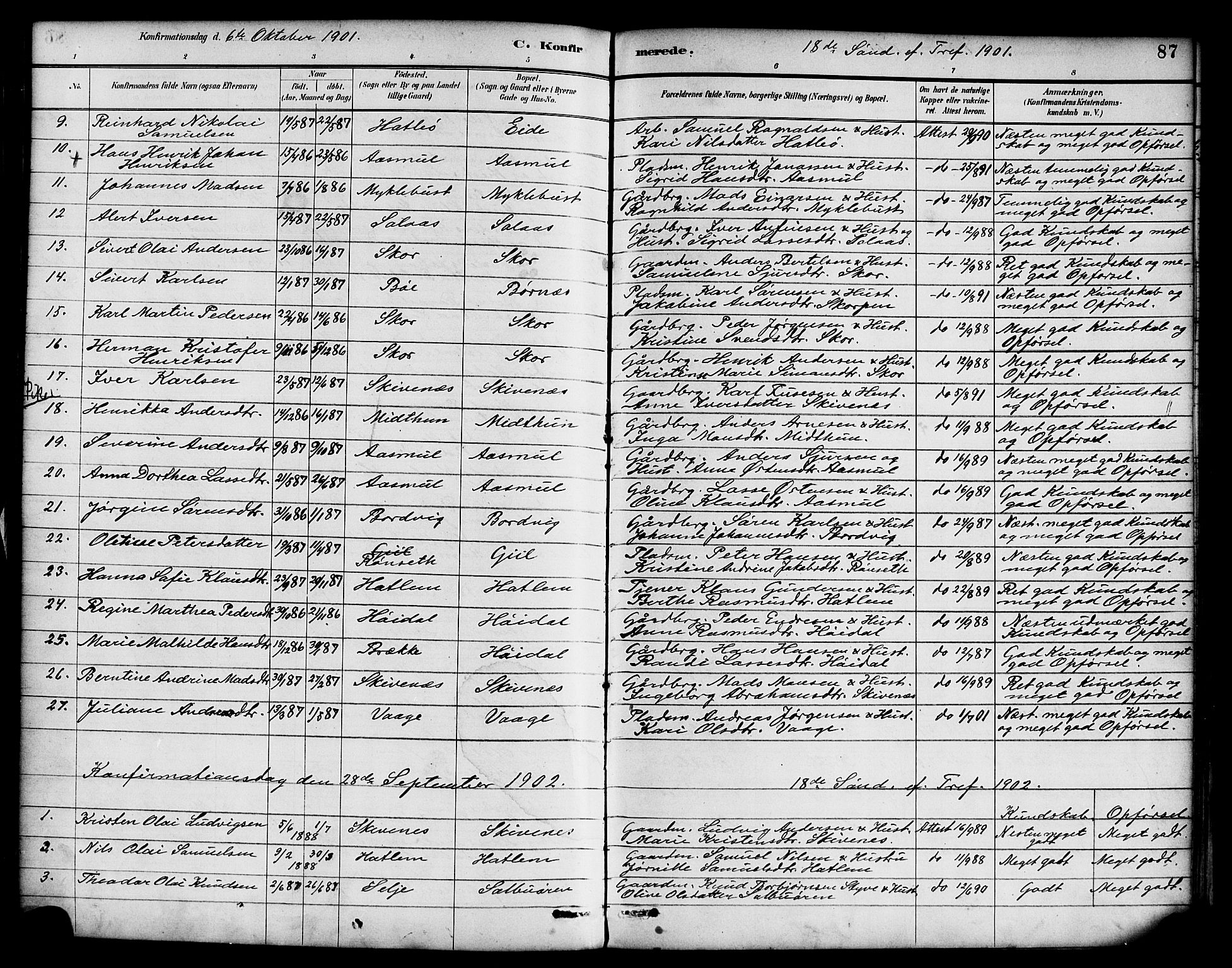 Hyllestad sokneprestembete, SAB/A-80401: Parish register (official) no. D 1, 1886-1905, p. 87