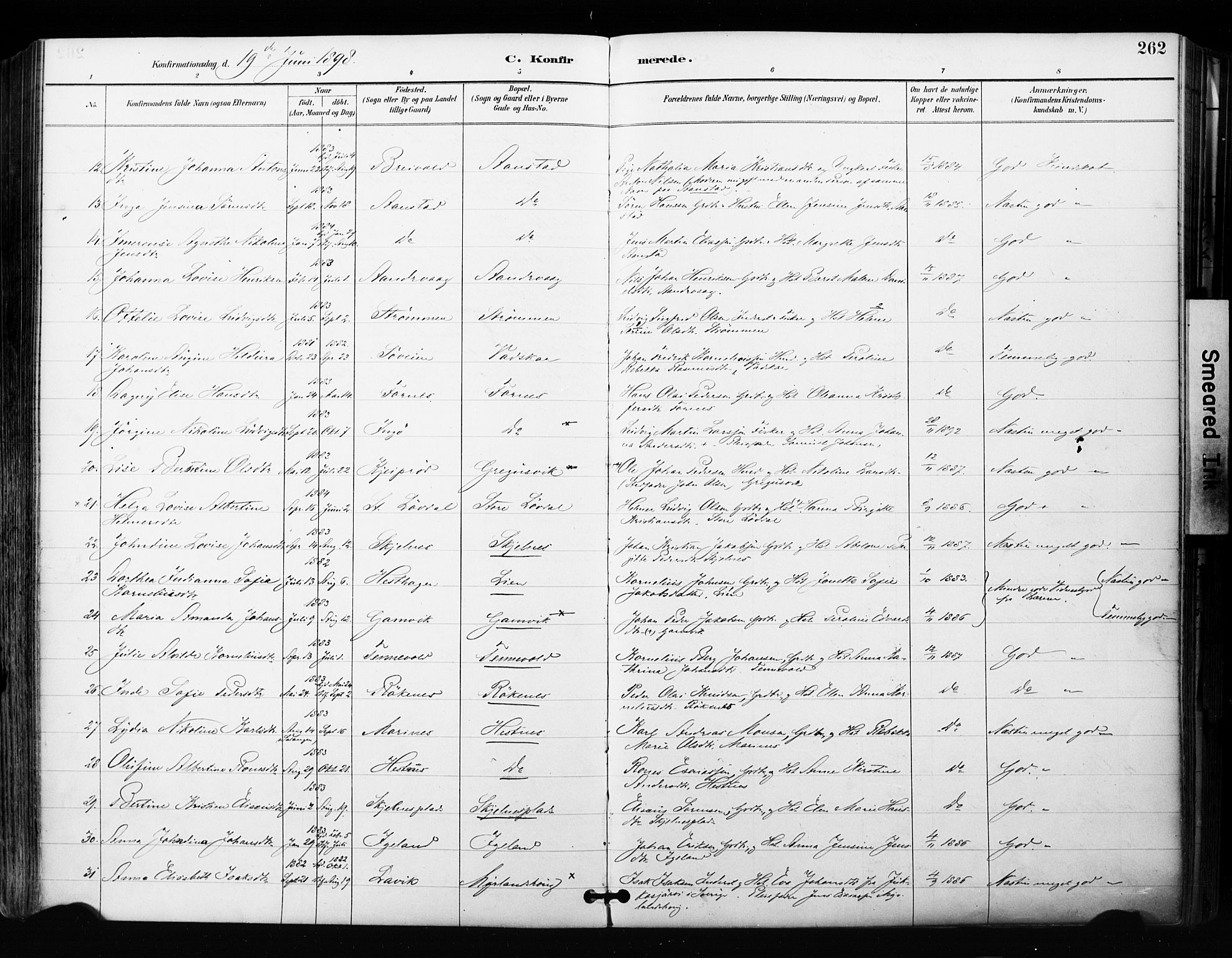Ibestad sokneprestembete, SATØ/S-0077/H/Ha/Haa/L0012kirke: Parish register (official) no. 12, 1890-1900, p. 262