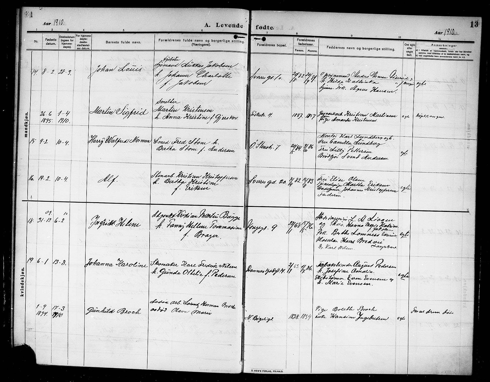 Larvik kirkebøker, AV/SAKO-A-352/G/Ga/L0008: Parish register (copy) no. I 8, 1909-1920, p. 13