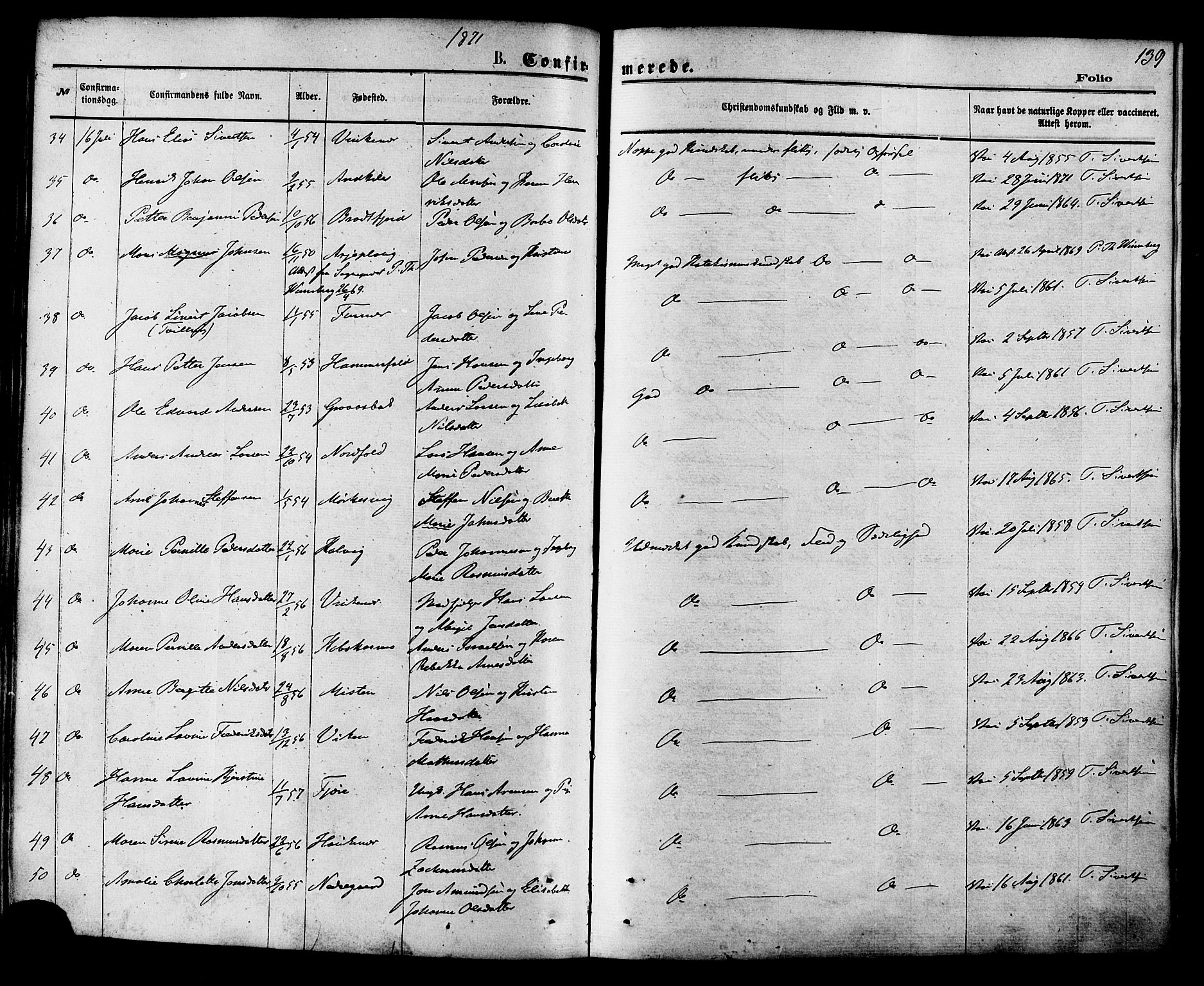 Ministerialprotokoller, klokkerbøker og fødselsregistre - Nordland, AV/SAT-A-1459/853/L0771: Parish register (official) no. 853A10, 1870-1881, p. 139