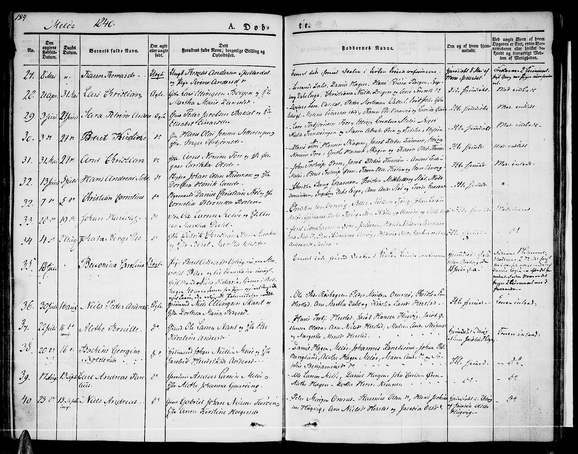 Ministerialprotokoller, klokkerbøker og fødselsregistre - Nordland, SAT/A-1459/841/L0598: Parish register (official) no. 841A06 /2, 1825-1844, p. 184