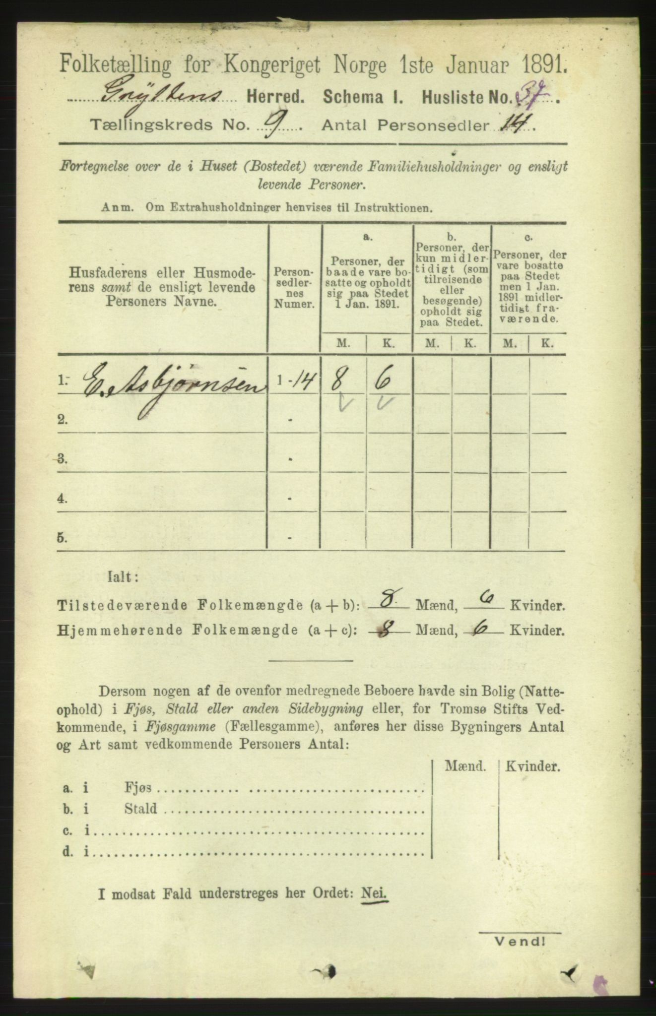 RA, 1891 census for 1539 Grytten, 1891, p. 3359