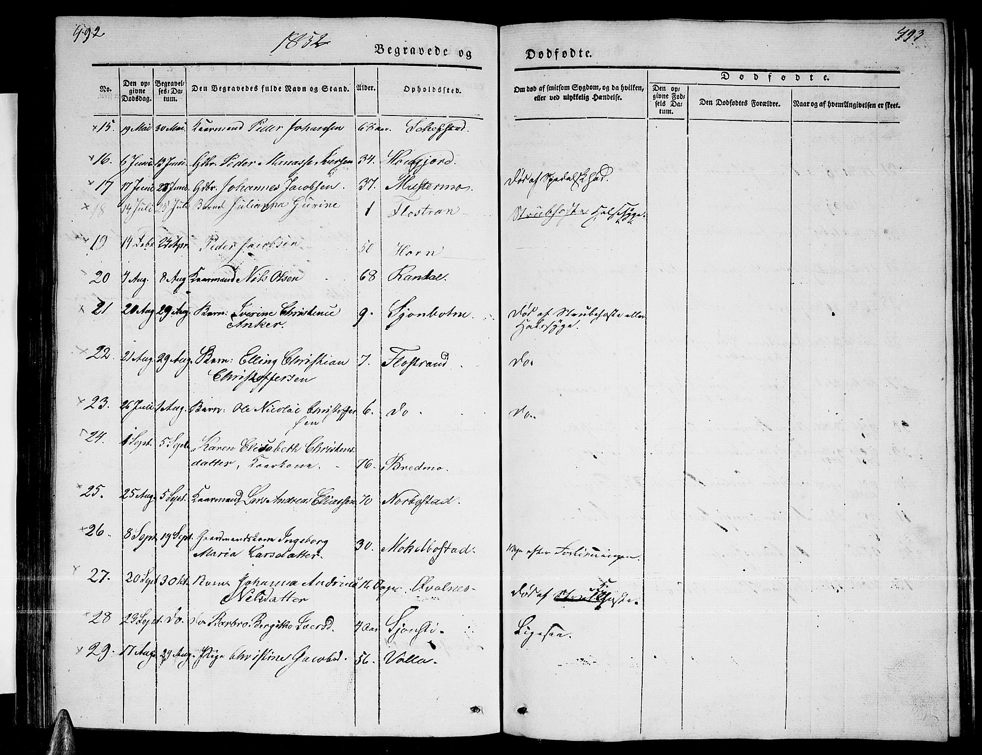 Ministerialprotokoller, klokkerbøker og fødselsregistre - Nordland, AV/SAT-A-1459/838/L0555: Parish register (copy) no. 838C02, 1842-1861, p. 492-493