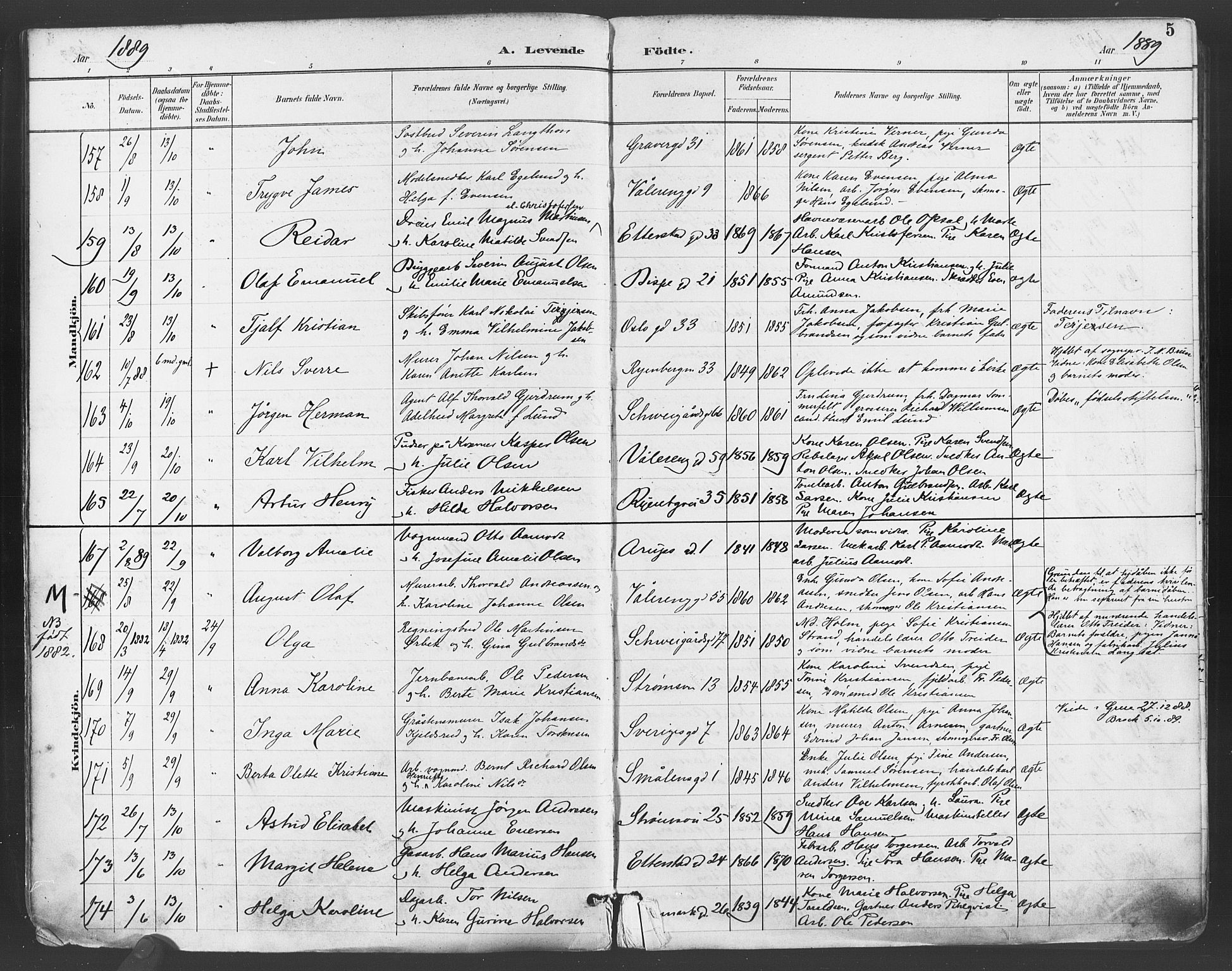 Gamlebyen prestekontor Kirkebøker, SAO/A-10884/F/Fa/L0007: Parish register (official) no. 7, 1889-1899, p. 5