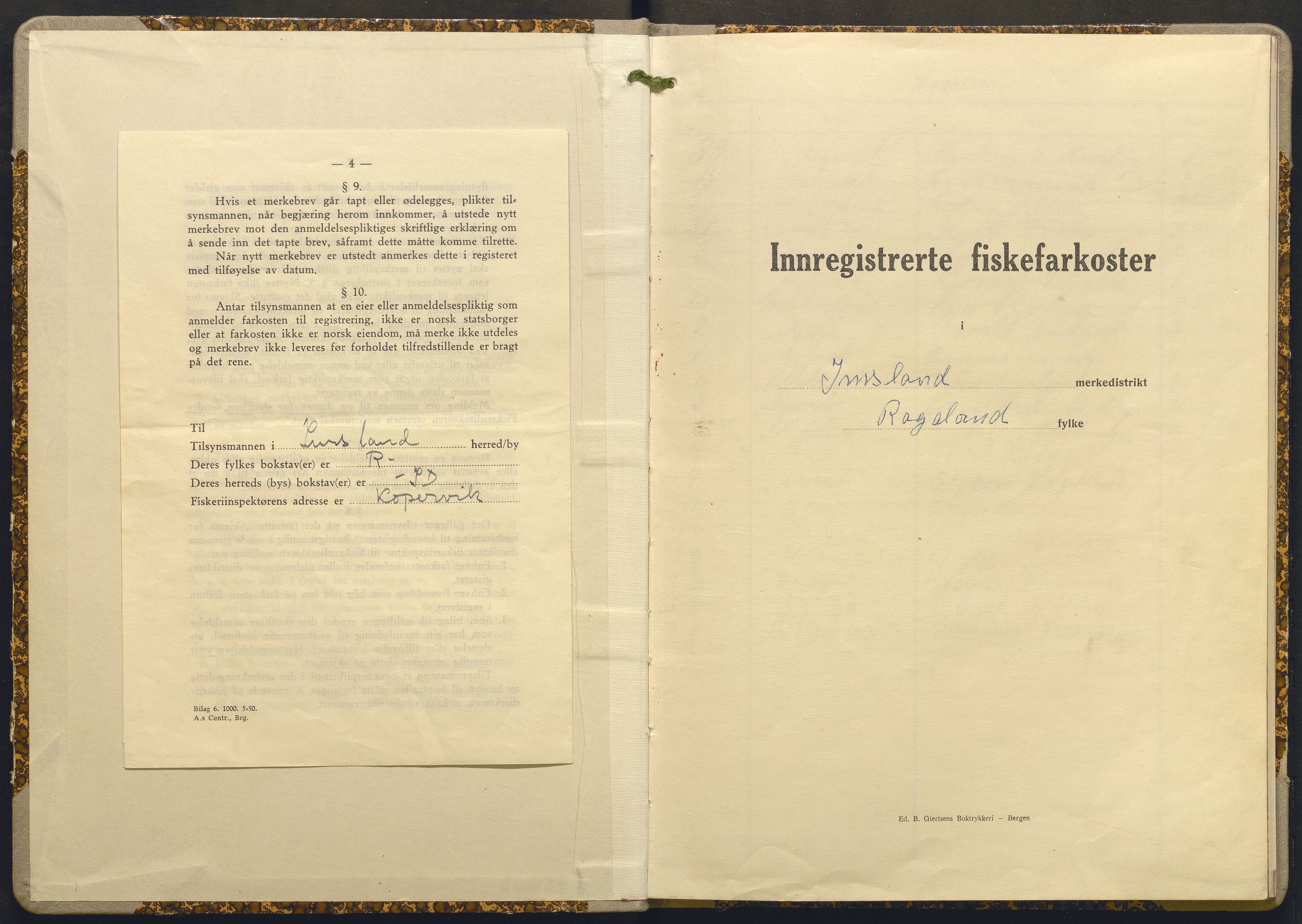 Fiskeridirektoratet - 1 Adm. ledelse - 13 Båtkontoret, AV/SAB-A-2003/I/Ia/Iai/L0047: 135.0918/2 Merkeprotokoll - Imsland, 1944-1964