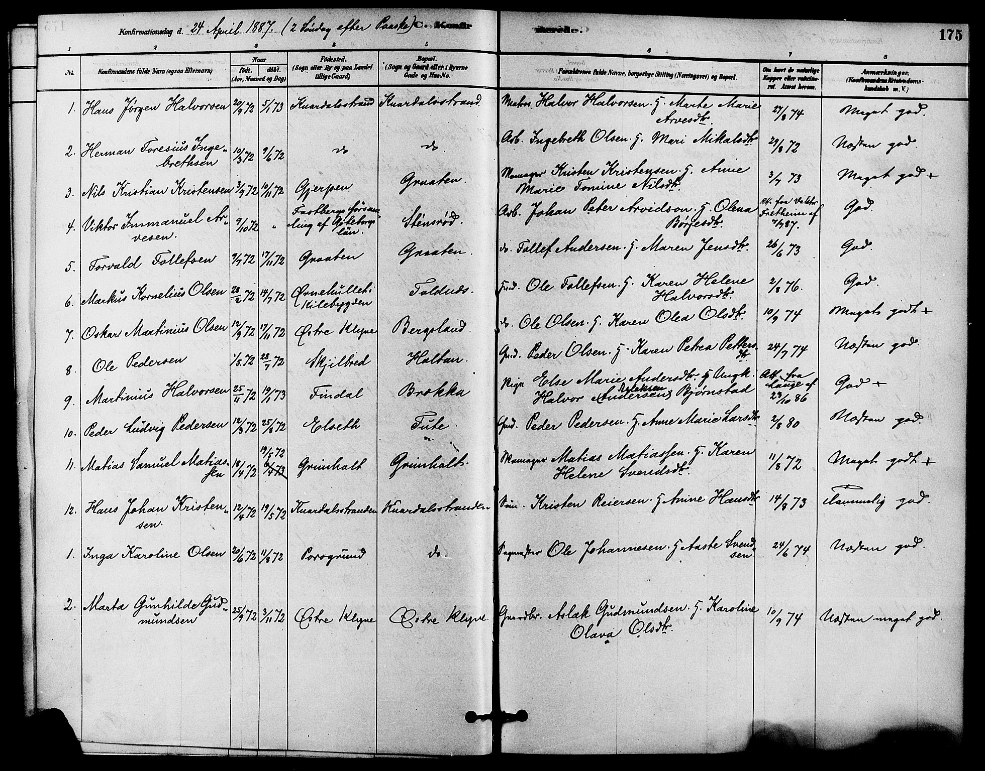Solum kirkebøker, SAKO/A-306/F/Fa/L0009: Parish register (official) no. I 9, 1877-1887, p. 175