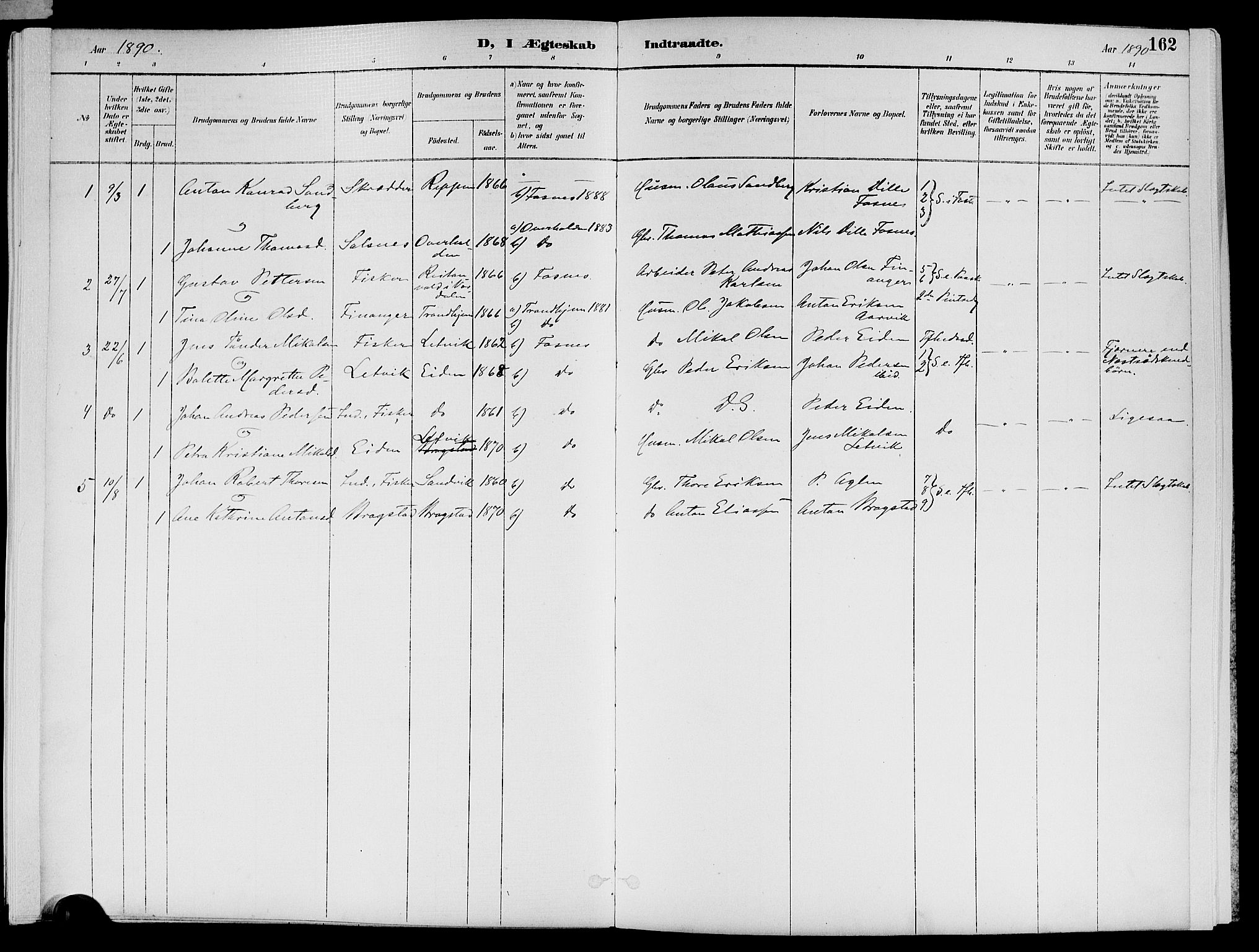 Ministerialprotokoller, klokkerbøker og fødselsregistre - Nord-Trøndelag, SAT/A-1458/773/L0617: Parish register (official) no. 773A08, 1887-1910, p. 162