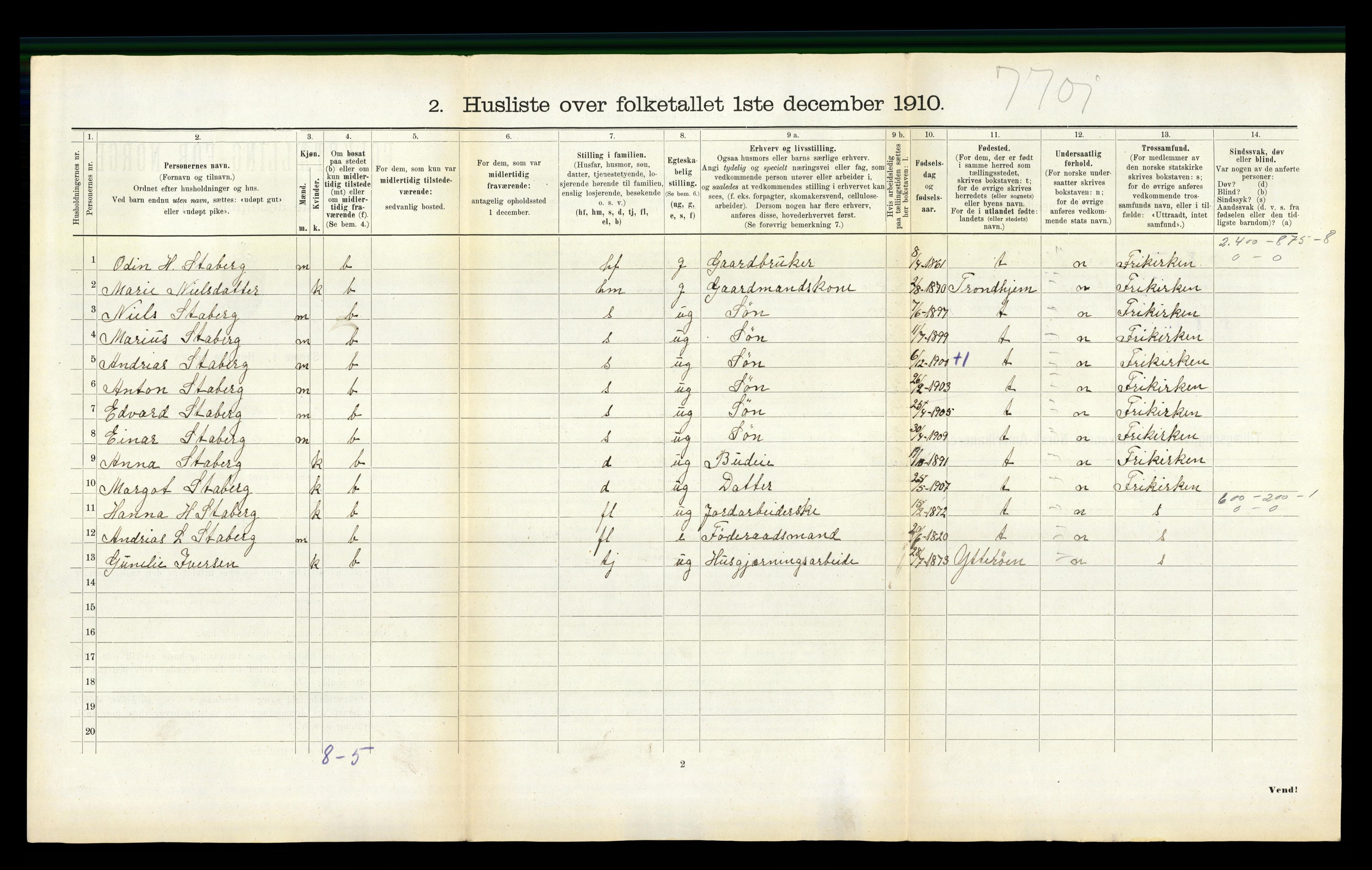 RA, 1910 census for Mosvik, 1910, p. 119