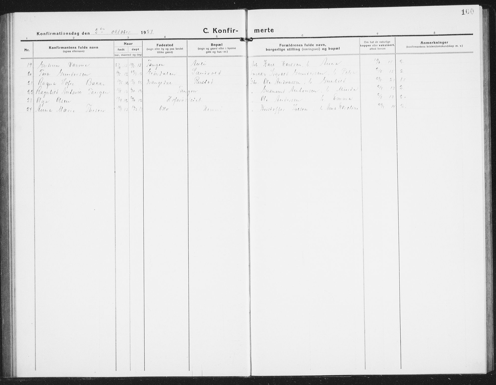 Nes prestekontor Kirkebøker, AV/SAO-A-10410/G/Gb/L0002: Parish register (copy) no. II 2, 1918-1942, p. 100