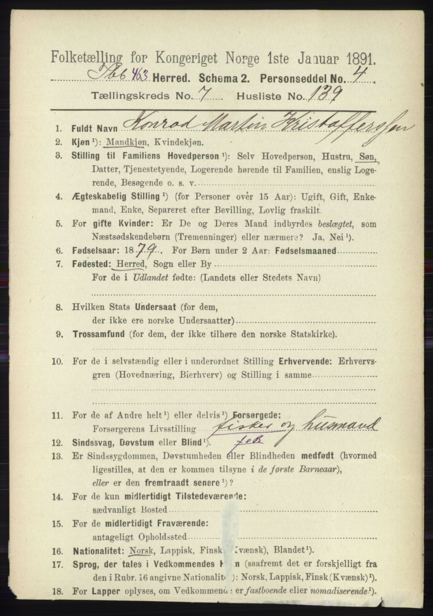 RA, 1891 census for 1917 Ibestad, 1891, p. 5119