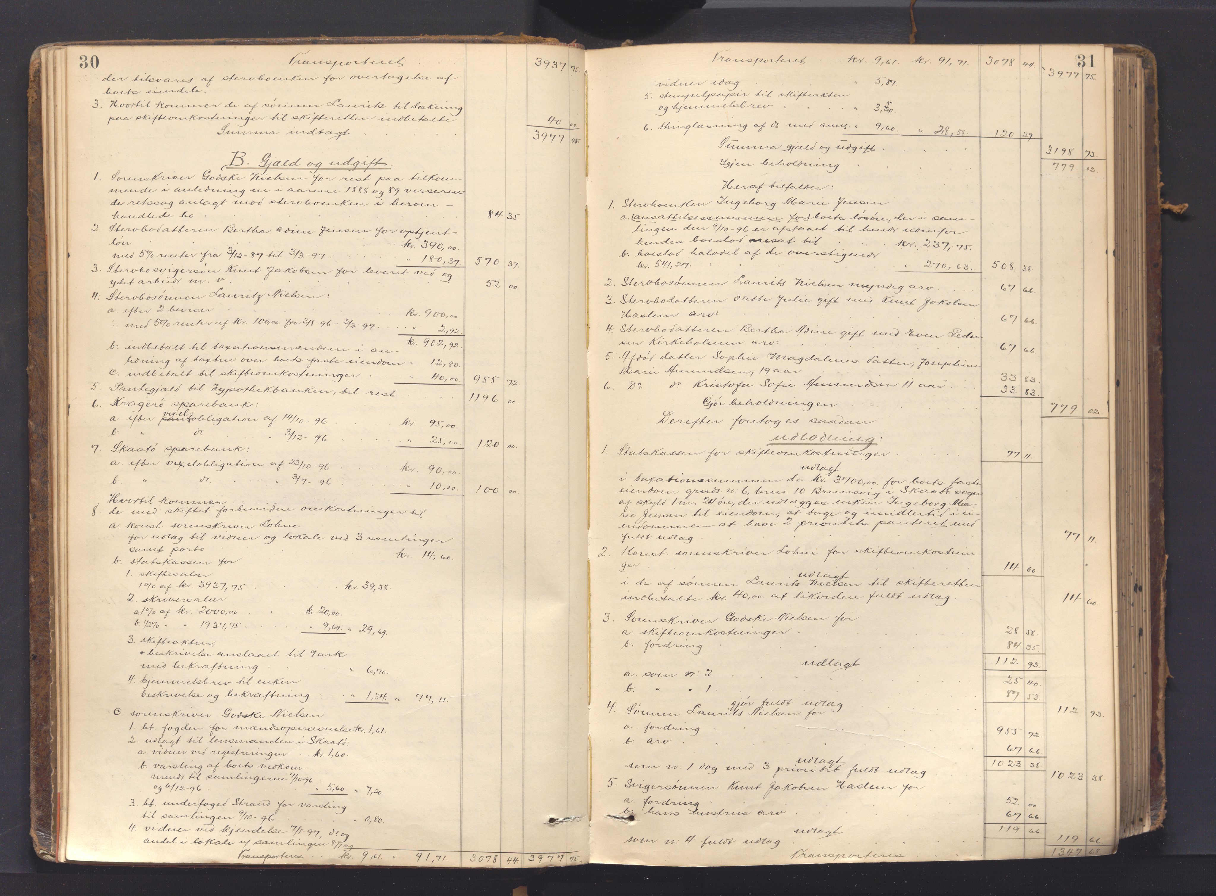 Kragerø sorenskriveri, AV/SAKO-A-65/H/Hf/Hfb/L0001: Skifteutlodningsprotokoll, 1896-1911, p. 30-31