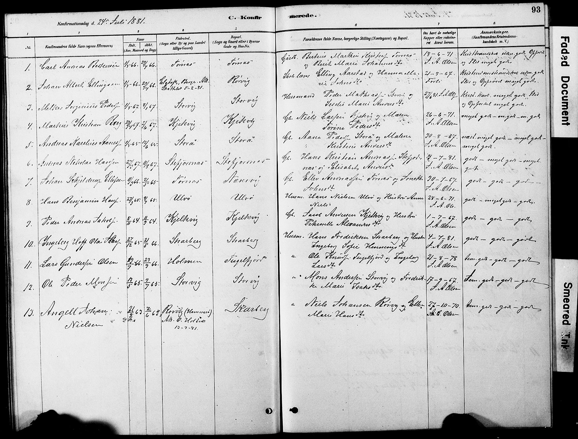 Ministerialprotokoller, klokkerbøker og fødselsregistre - Nordland, AV/SAT-A-1459/861/L0875: Parish register (copy) no. 861C01, 1879-1887, p. 93