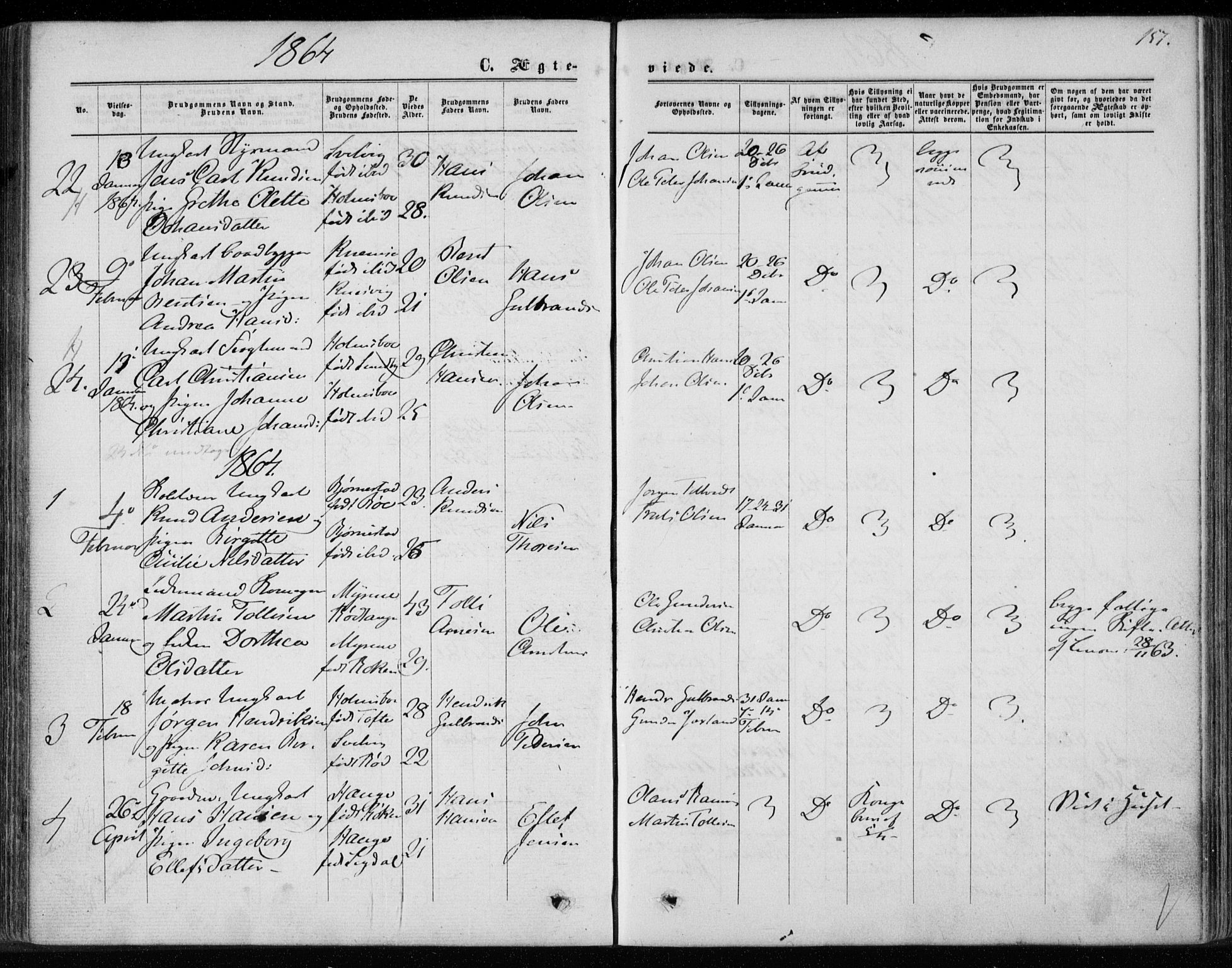 Hurum kirkebøker, SAKO/A-229/F/Fa/L0012: Parish register (official) no. 12, 1861-1875, p. 157