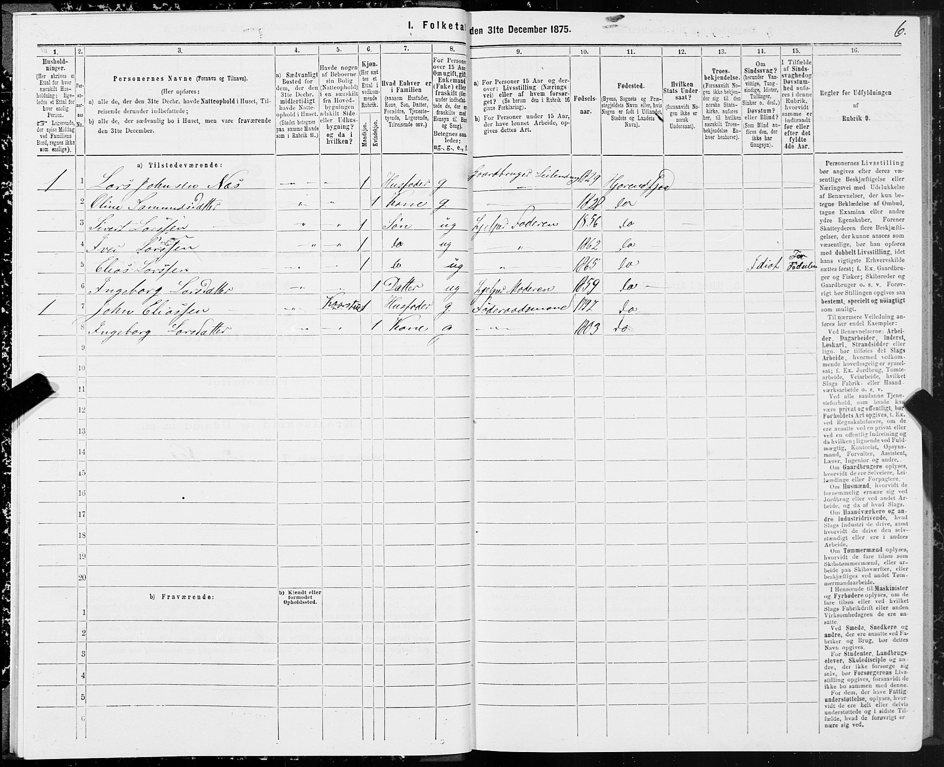 SAT, 1875 census for 1522P Hjørundfjord, 1875, p. 1006