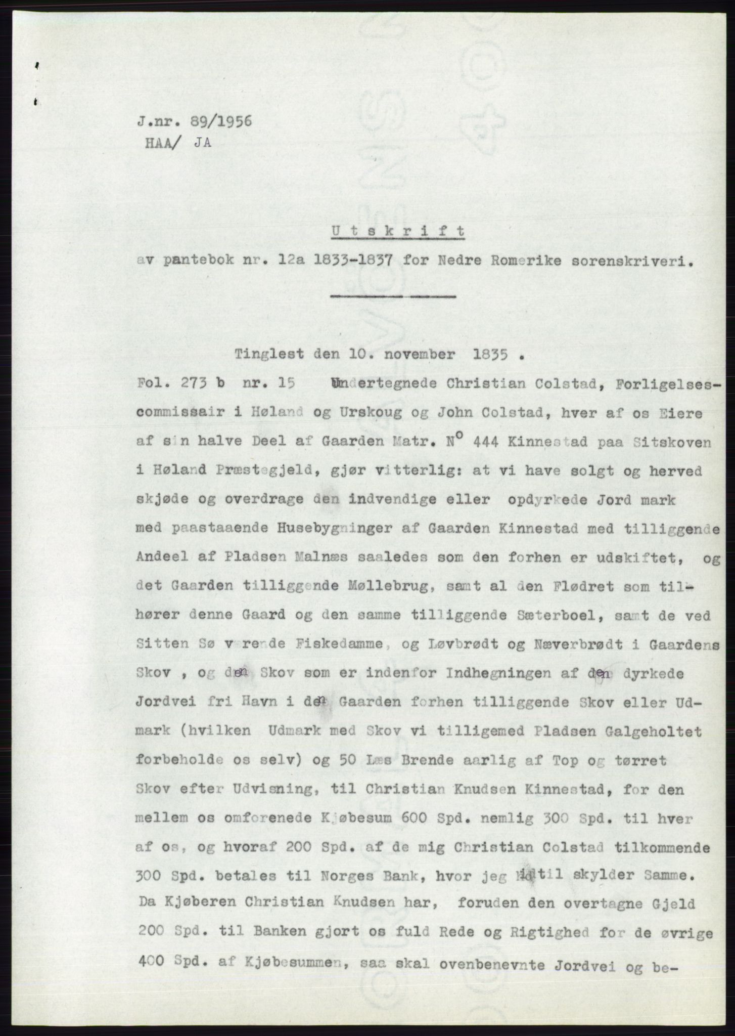 Statsarkivet i Oslo, SAO/A-10621/Z/Zd/L0004: Avskrifter, j.nr 1-797/1956, 1956, p. 43