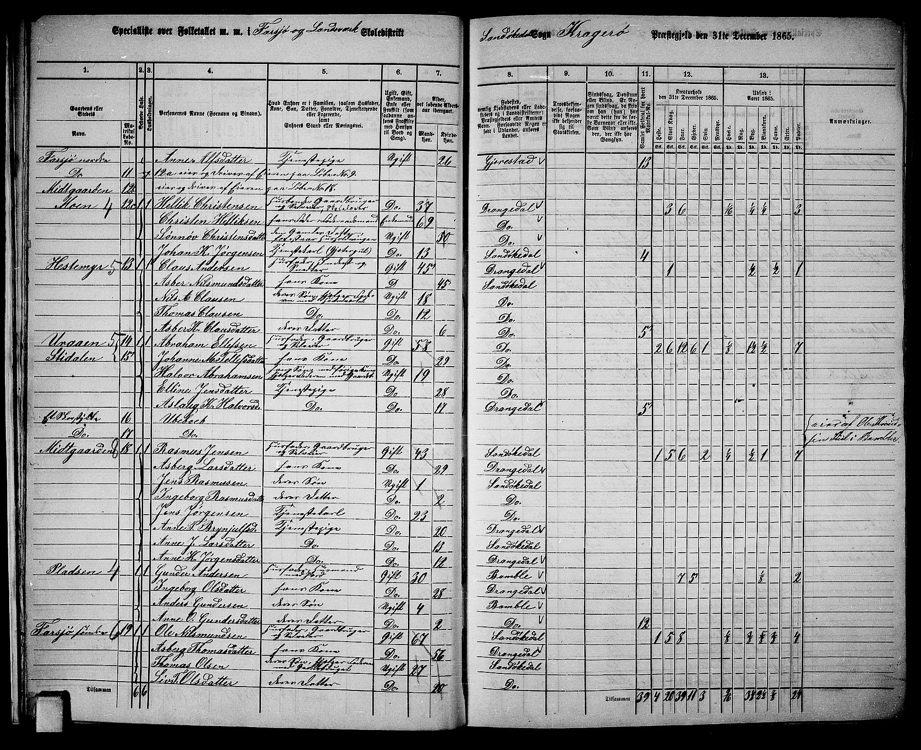 RA, 1865 census for Kragerø/Sannidal og Skåtøy, 1865, p. 18