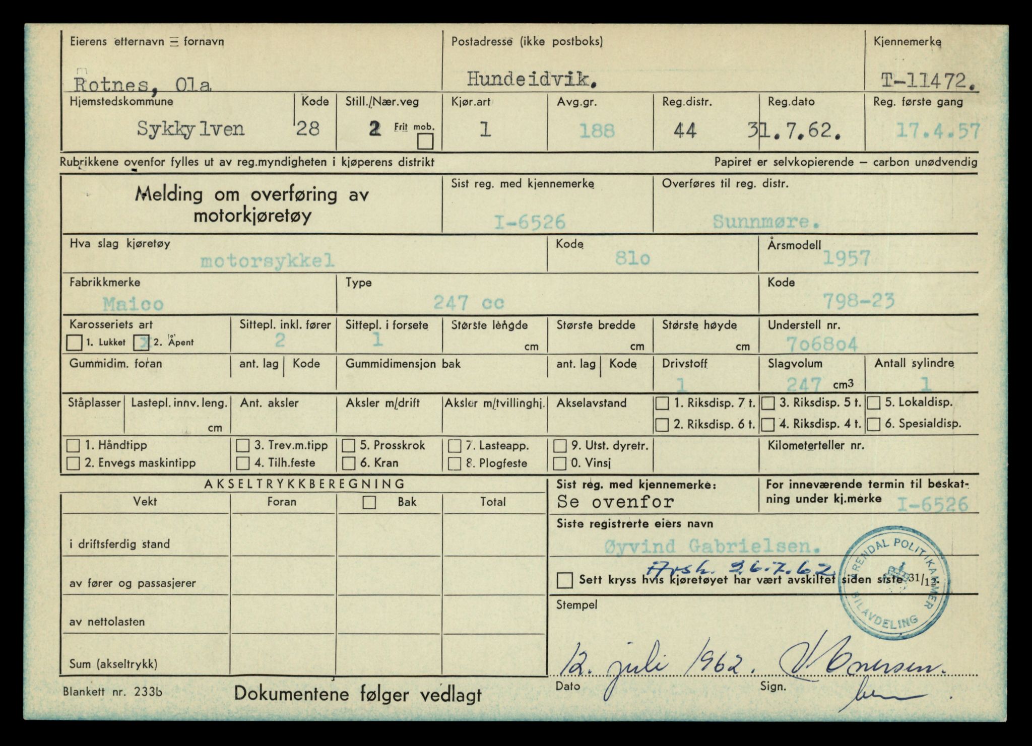 Møre og Romsdal vegkontor - Ålesund trafikkstasjon, AV/SAT-A-4099/F/Fe/L0029: Registreringskort for kjøretøy T 11430 - T 11619, 1927-1998, p. 787