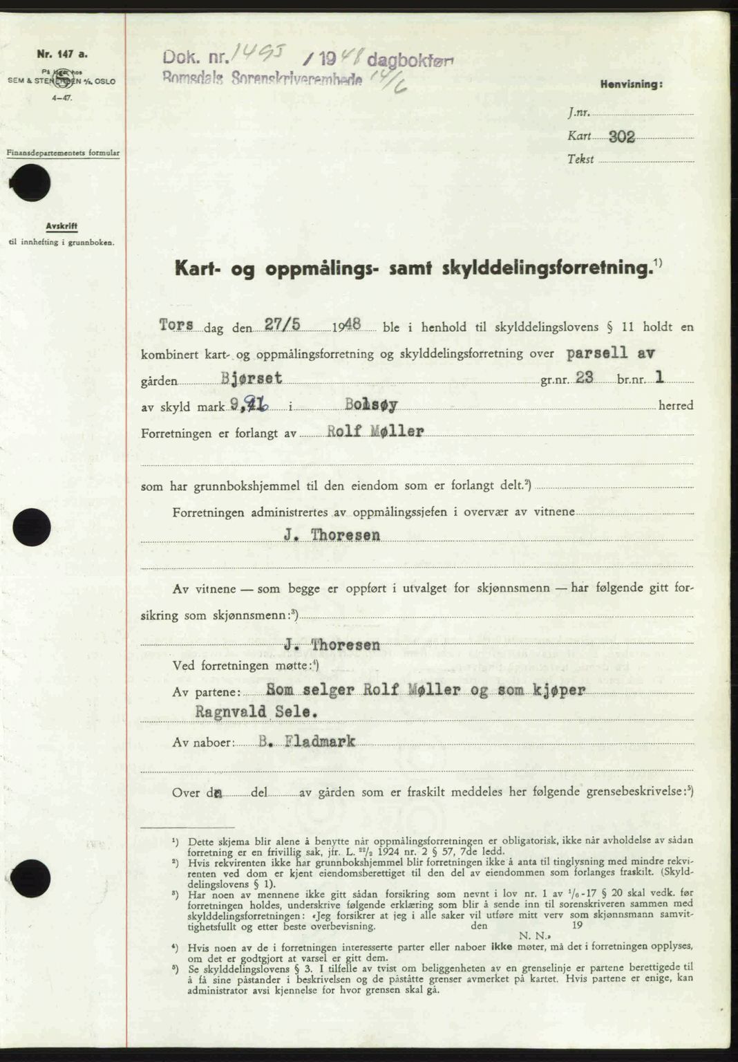 Romsdal sorenskriveri, AV/SAT-A-4149/1/2/2C: Mortgage book no. A26, 1948-1948, Diary no: : 1495/1948