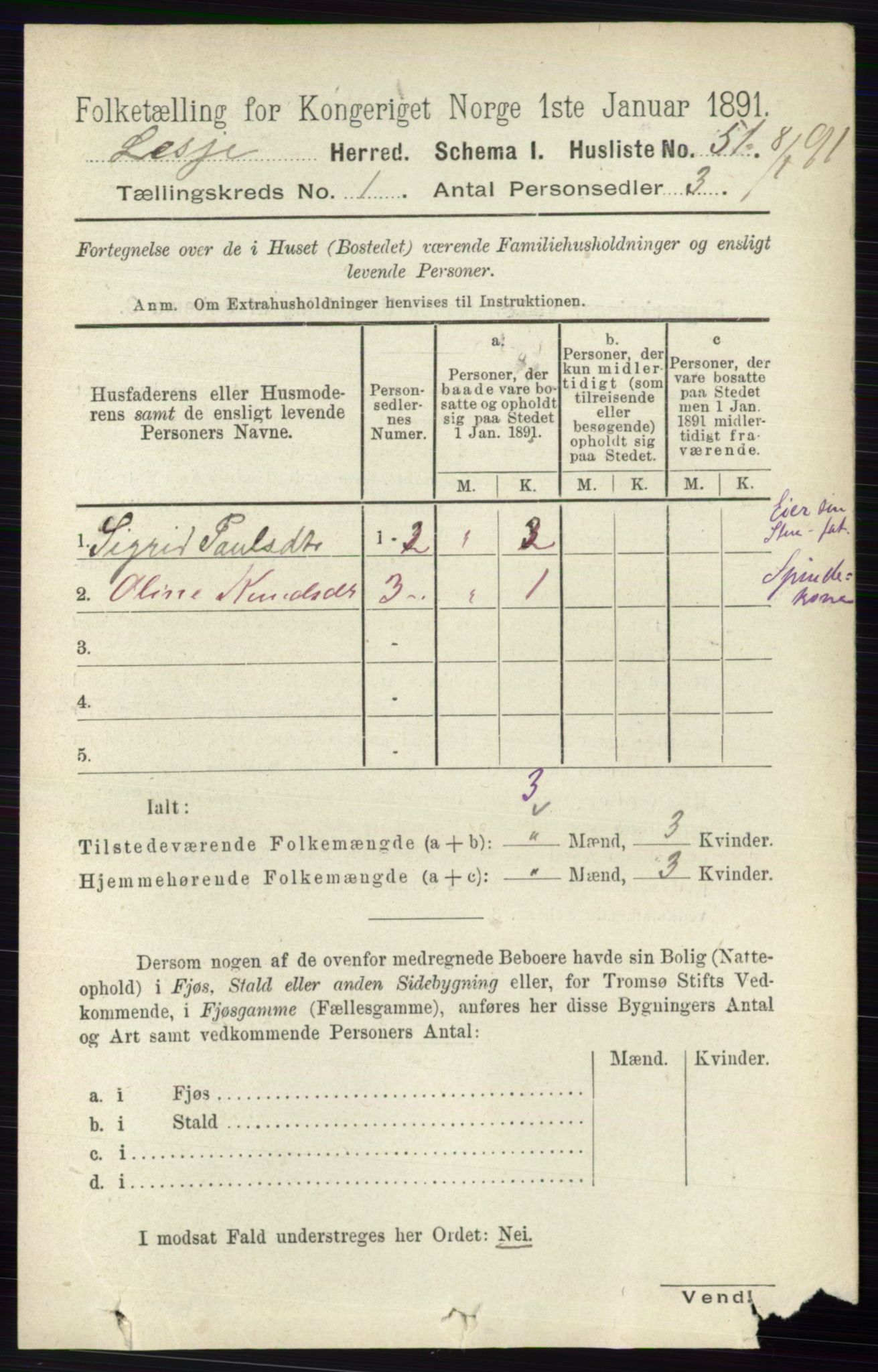 RA, 1891 census for 0512 Lesja, 1891, p. 76