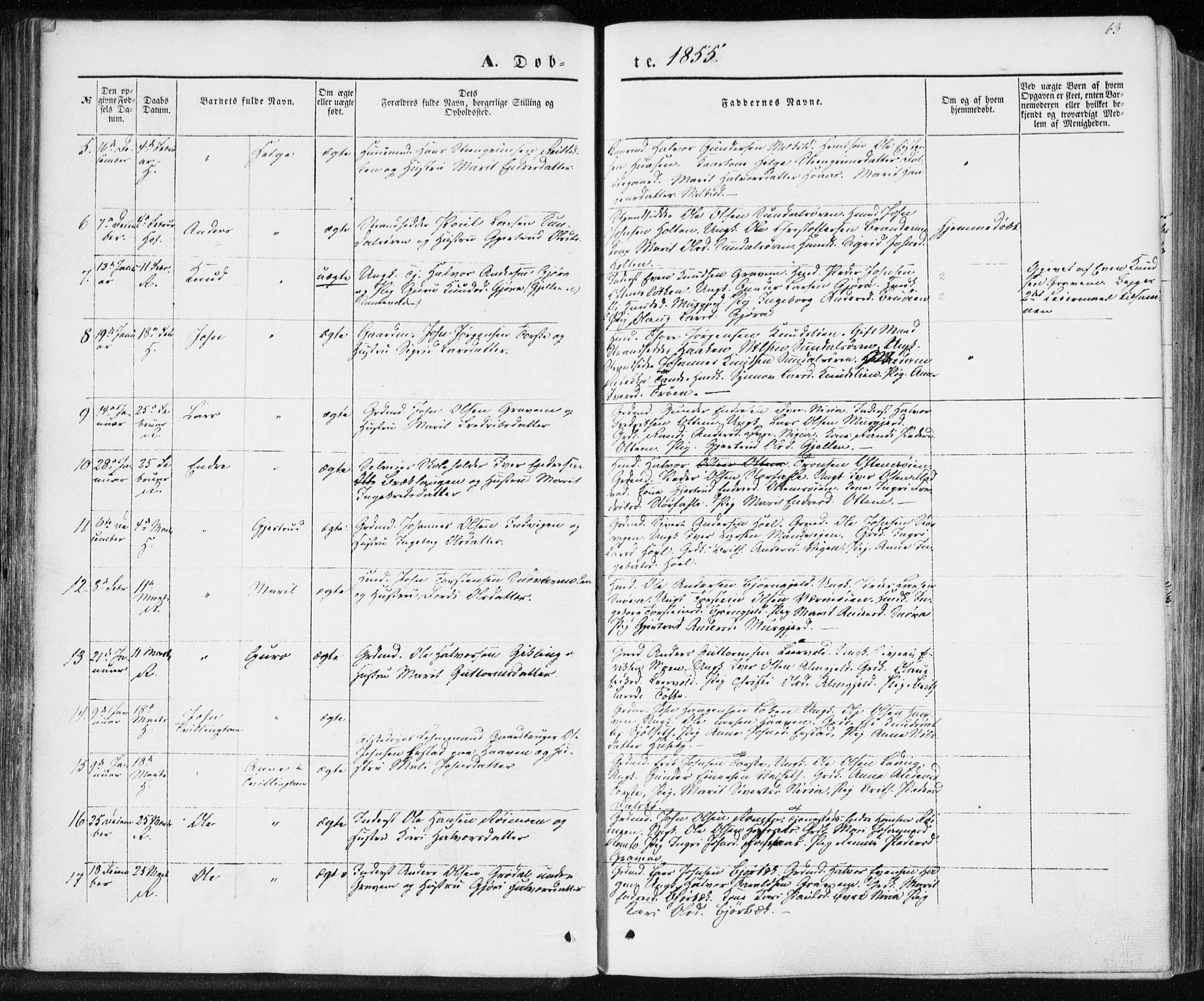 Ministerialprotokoller, klokkerbøker og fødselsregistre - Møre og Romsdal, SAT/A-1454/590/L1013: Parish register (official) no. 590A05, 1847-1877, p. 63