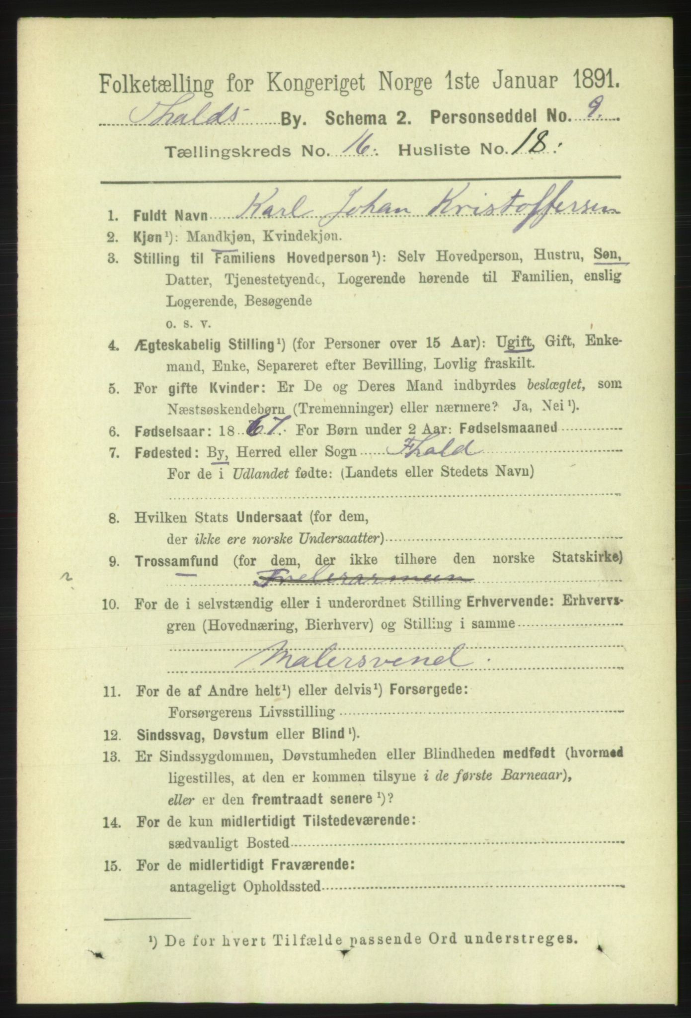 RA, 1891 census for 0101 Fredrikshald, 1891, p. 10733