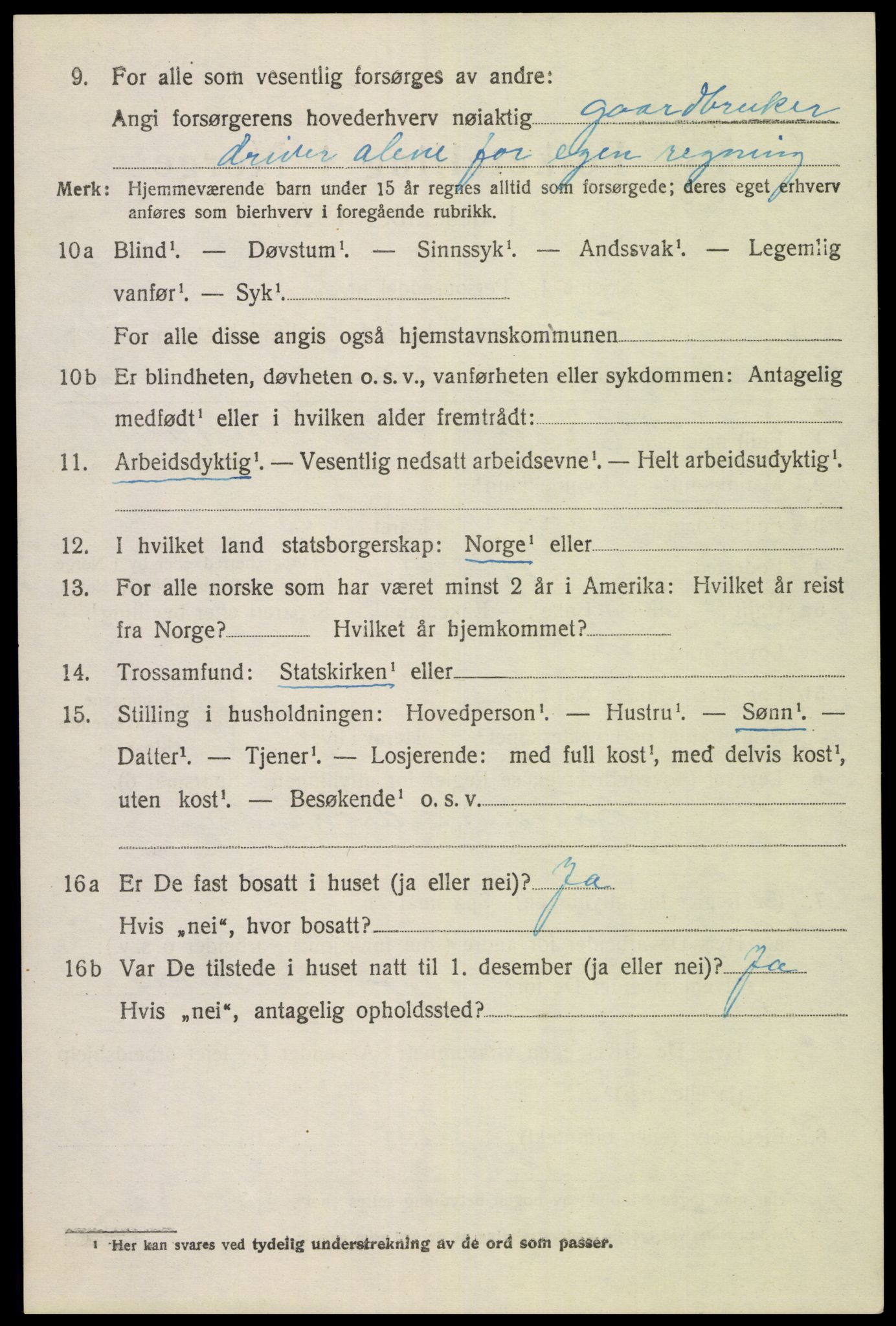 SAK, 1920 census for Gyland, 1920, p. 2203