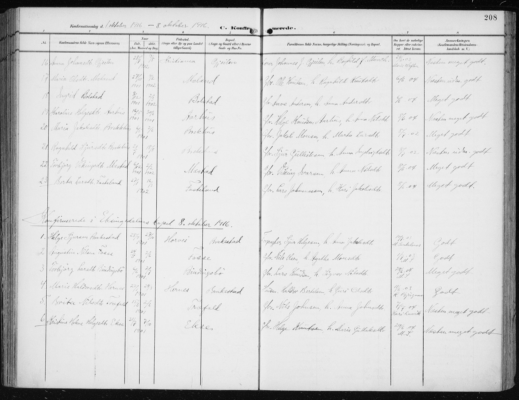 Evanger sokneprestembete, AV/SAB-A-99924: Parish register (official) no. A  3, 1900-1930, p. 208