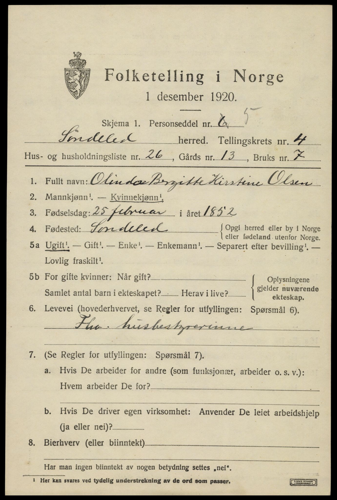 SAK, 1920 census for Søndeled, 1920, p. 2857