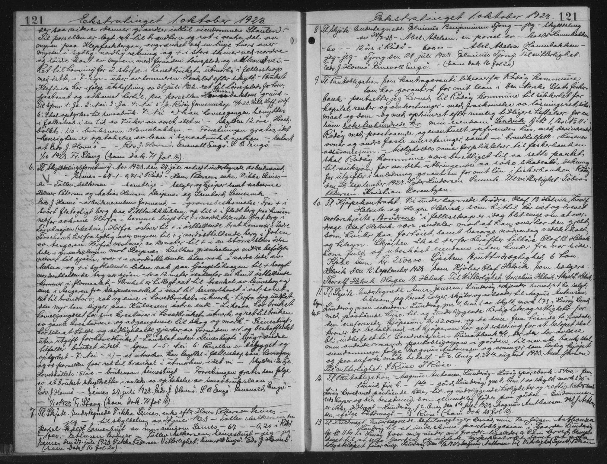 Rana sorenskriveri , AV/SAT-A-1108/1/2/2C/L0018: Mortgage book no. 18, 1923-1928, p. 121, Deed date: 01.10.1923