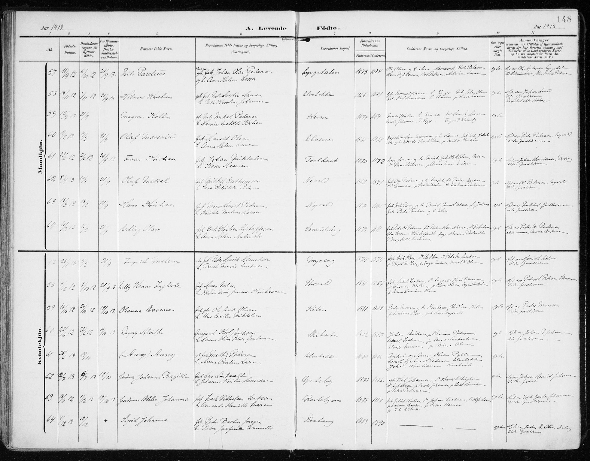 Lyngen sokneprestembete, AV/SATØ-S-1289/H/He/Hea/L0011kirke: Parish register (official) no. 11, 1903-1913, p. 148