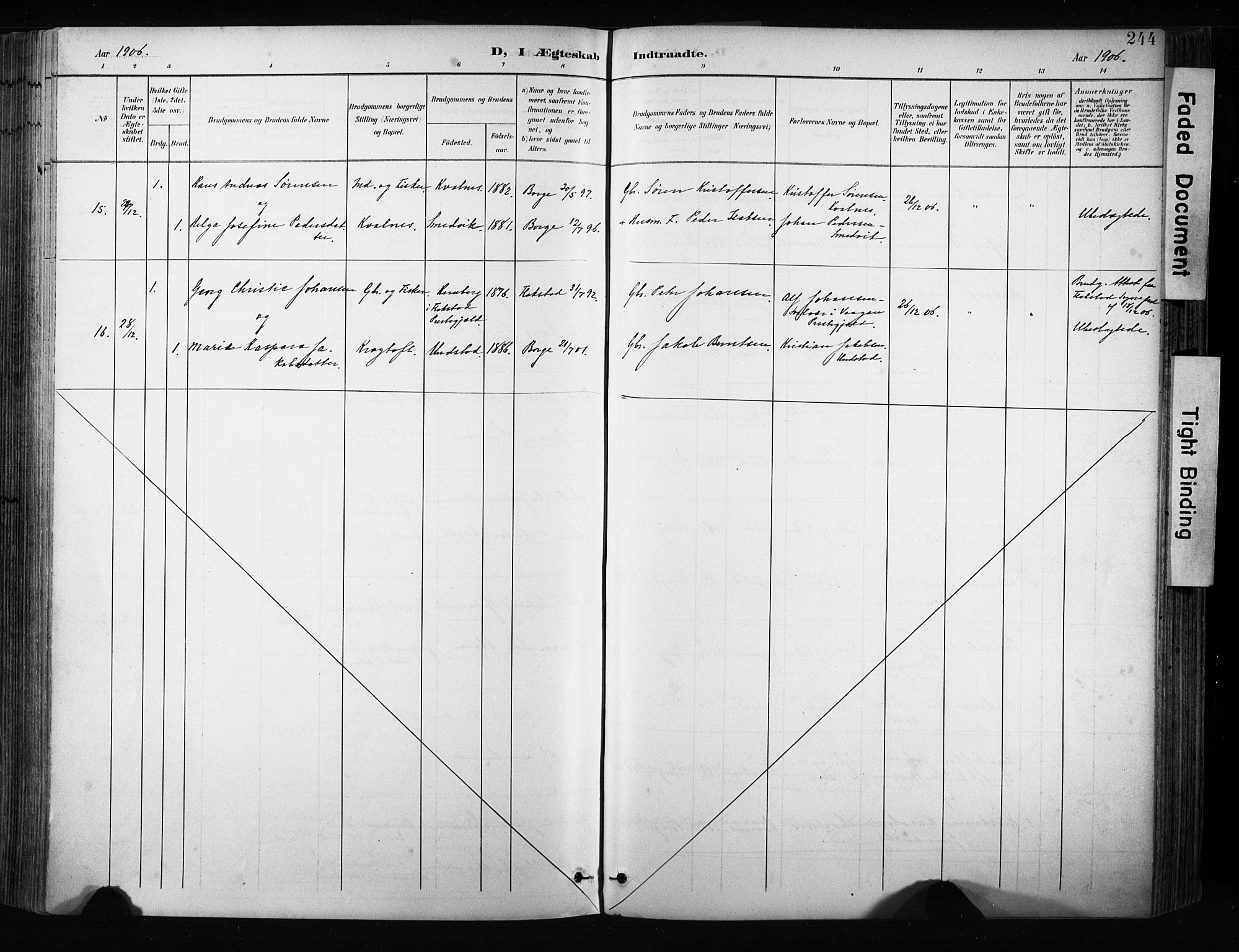 Ministerialprotokoller, klokkerbøker og fødselsregistre - Nordland, AV/SAT-A-1459/880/L1134: Parish register (official) no. 880A08, 1899-1908, p. 244