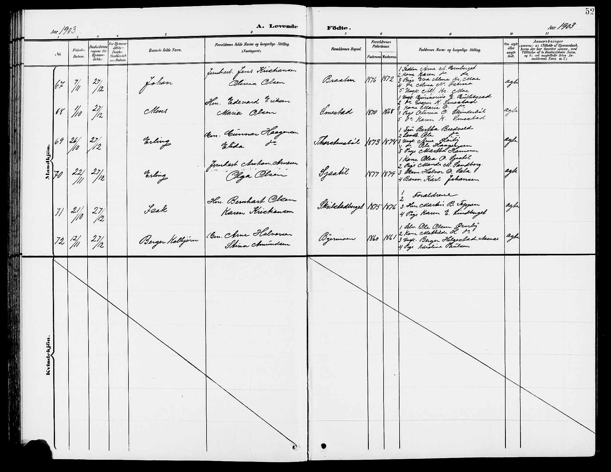 Grue prestekontor, SAH/PREST-036/H/Ha/Hab/L0005: Parish register (copy) no. 5, 1900-1909, p. 52
