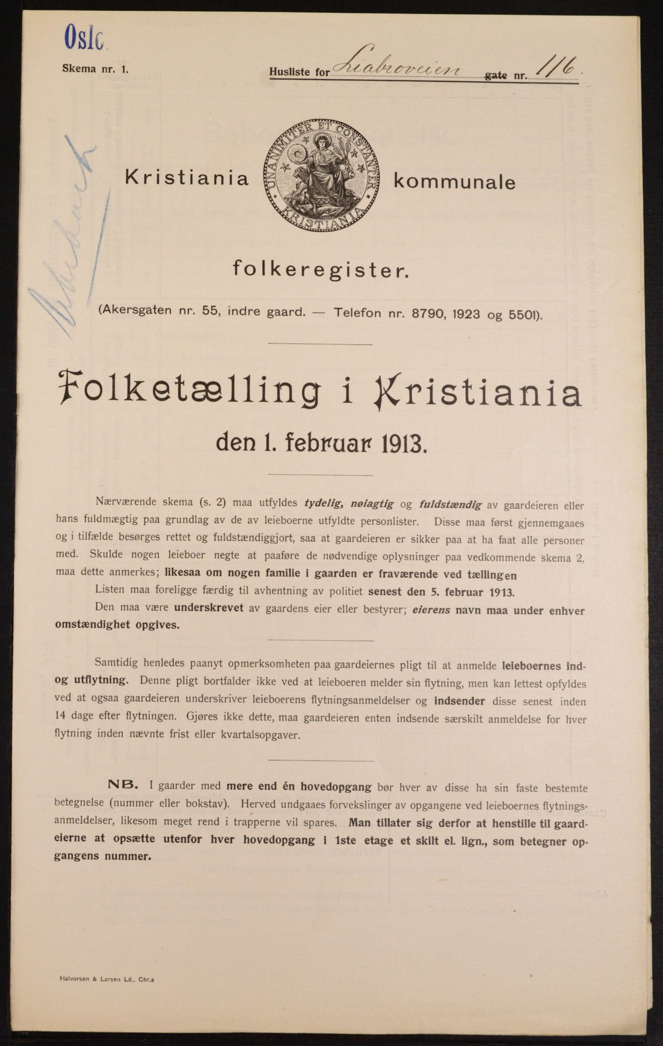 OBA, Municipal Census 1913 for Kristiania, 1913, p. 58001