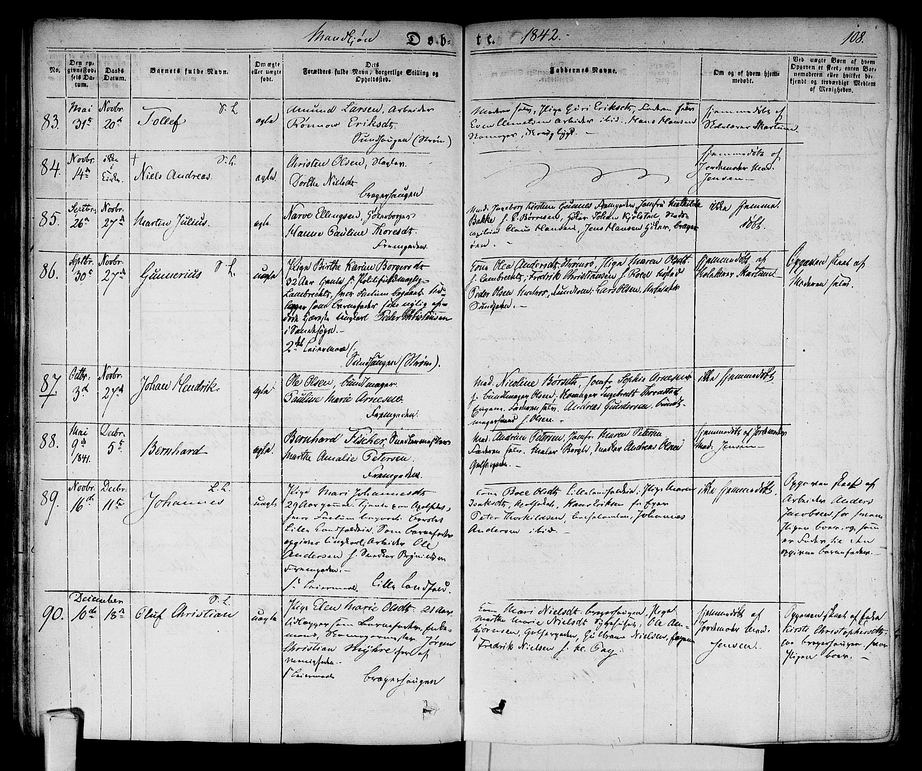 Bragernes kirkebøker, SAKO/A-6/F/Fb/L0001: Parish register (official) no. II 1, 1830-1847, p. 108