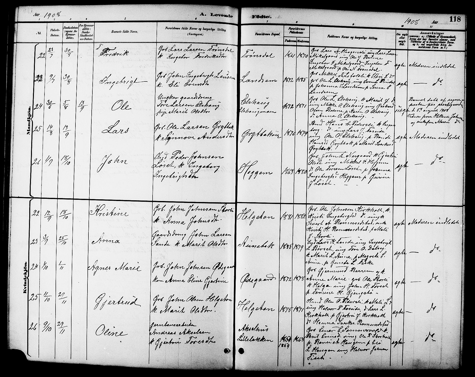 Ministerialprotokoller, klokkerbøker og fødselsregistre - Møre og Romsdal, AV/SAT-A-1454/598/L1078: Parish register (copy) no. 598C03, 1892-1909, p. 118