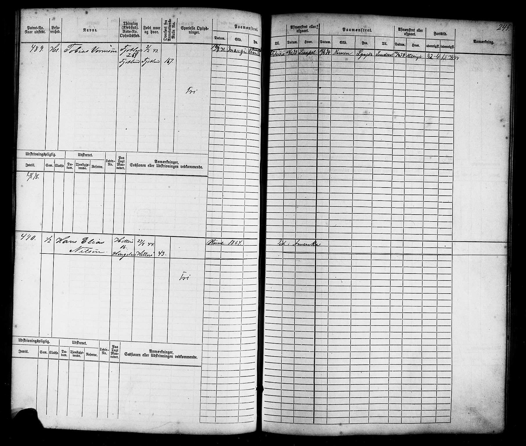 Flekkefjord mønstringskrets, AV/SAK-2031-0018/F/Fb/L0008: Hovedrulle nr 1-770, Æ-5, 1867-1900, p. 251