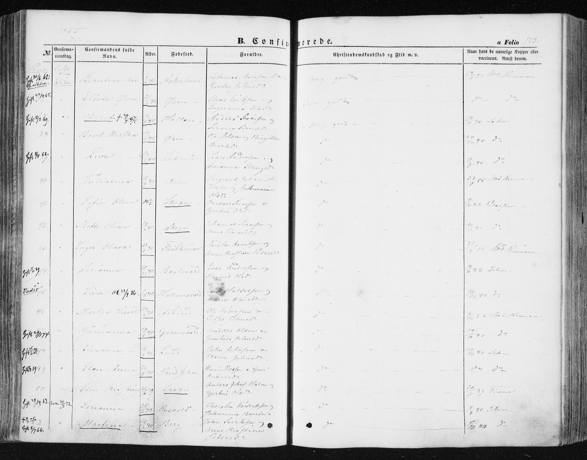 Ministerialprotokoller, klokkerbøker og fødselsregistre - Nord-Trøndelag, AV/SAT-A-1458/723/L0240: Parish register (official) no. 723A09, 1852-1860, p. 163