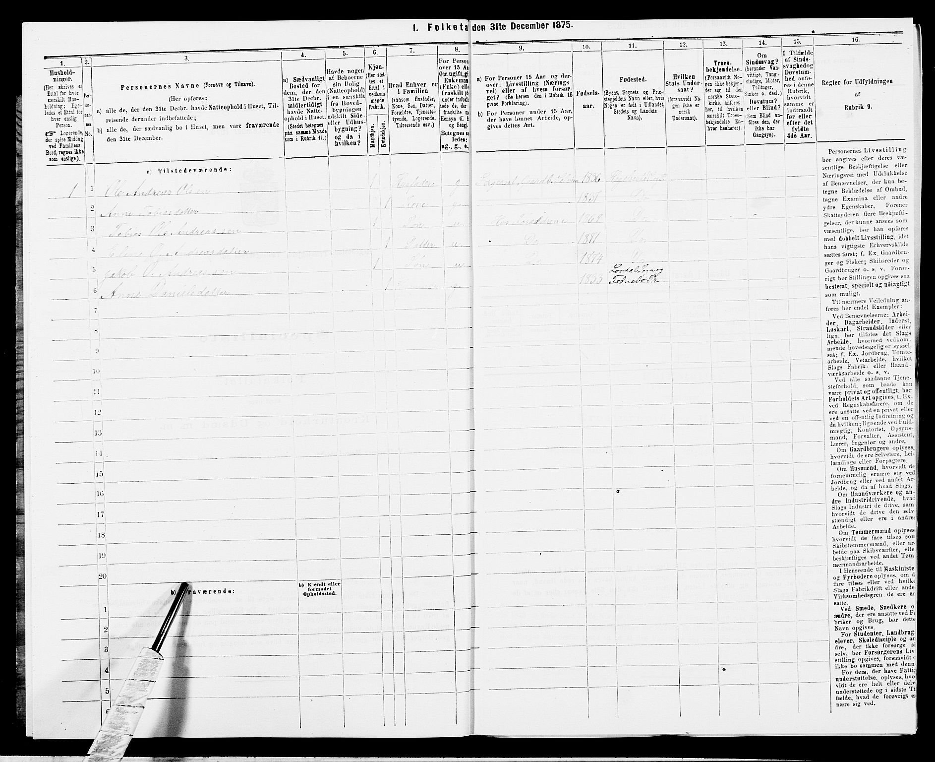 SAK, 1875 census for 1034P Hægebostad, 1875, p. 350