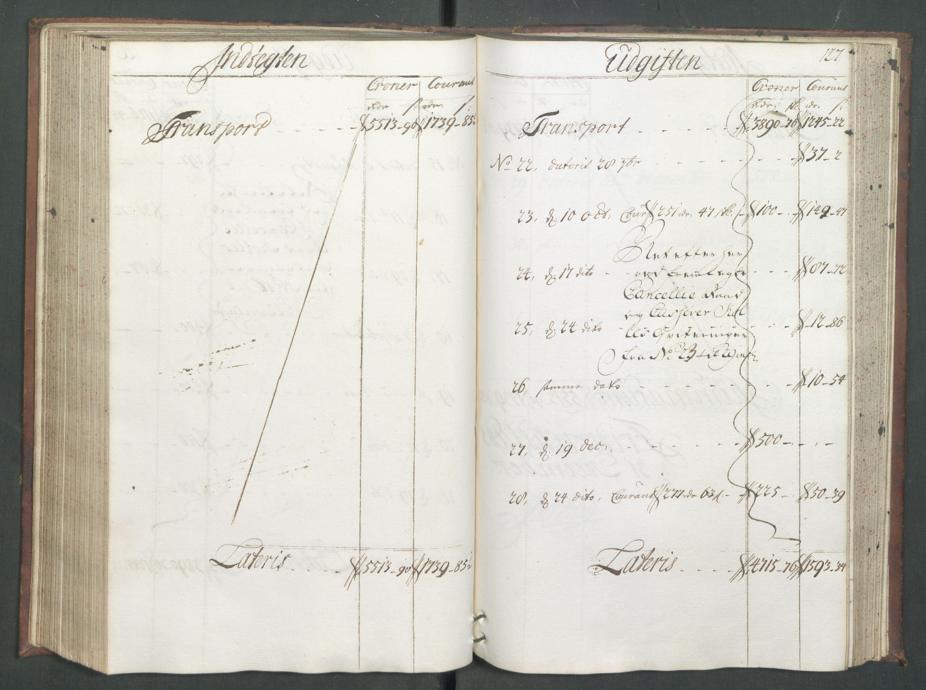 Generaltollkammeret, tollregnskaper, AV/RA-EA-5490/R02/L0008/0001: Tollregnskaper Fredrikstad / Hovedtollbok, 1733, p. 126b-127a