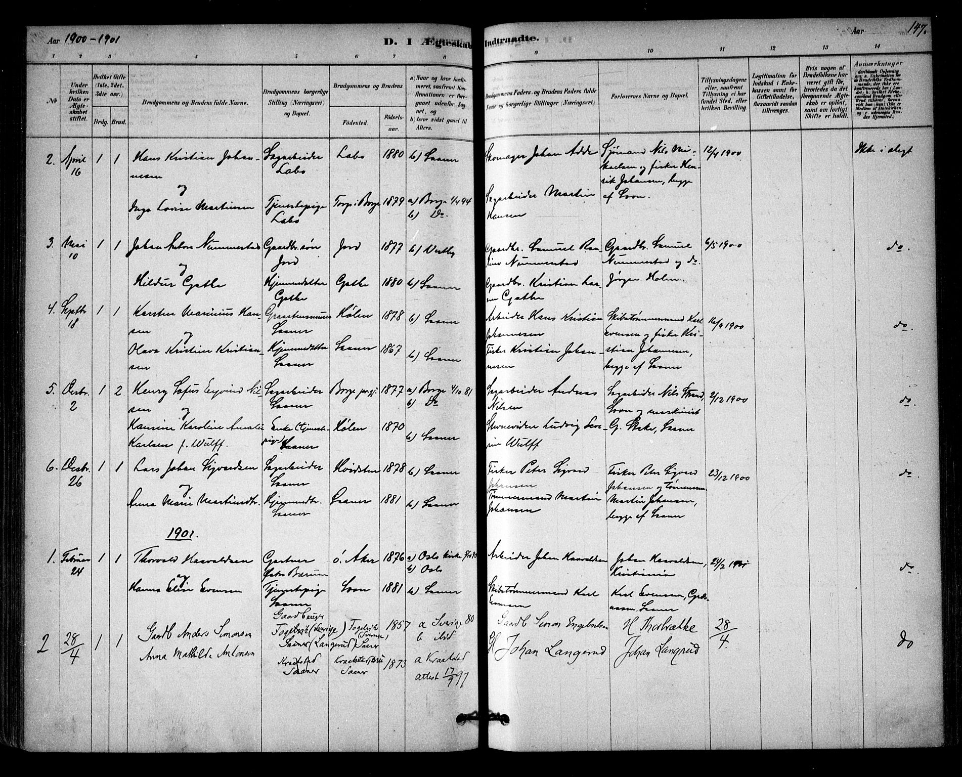 Vestby prestekontor Kirkebøker, AV/SAO-A-10893/F/Fb/L0001: Parish register (official) no. II 1, 1878-1903, p. 147