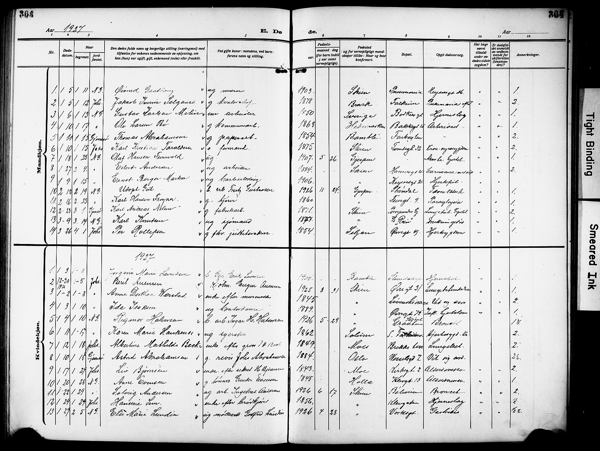 Skien kirkebøker, SAKO/A-302/G/Ga/L0010: Parish register (copy) no. 10, 1920-1931, p. 364