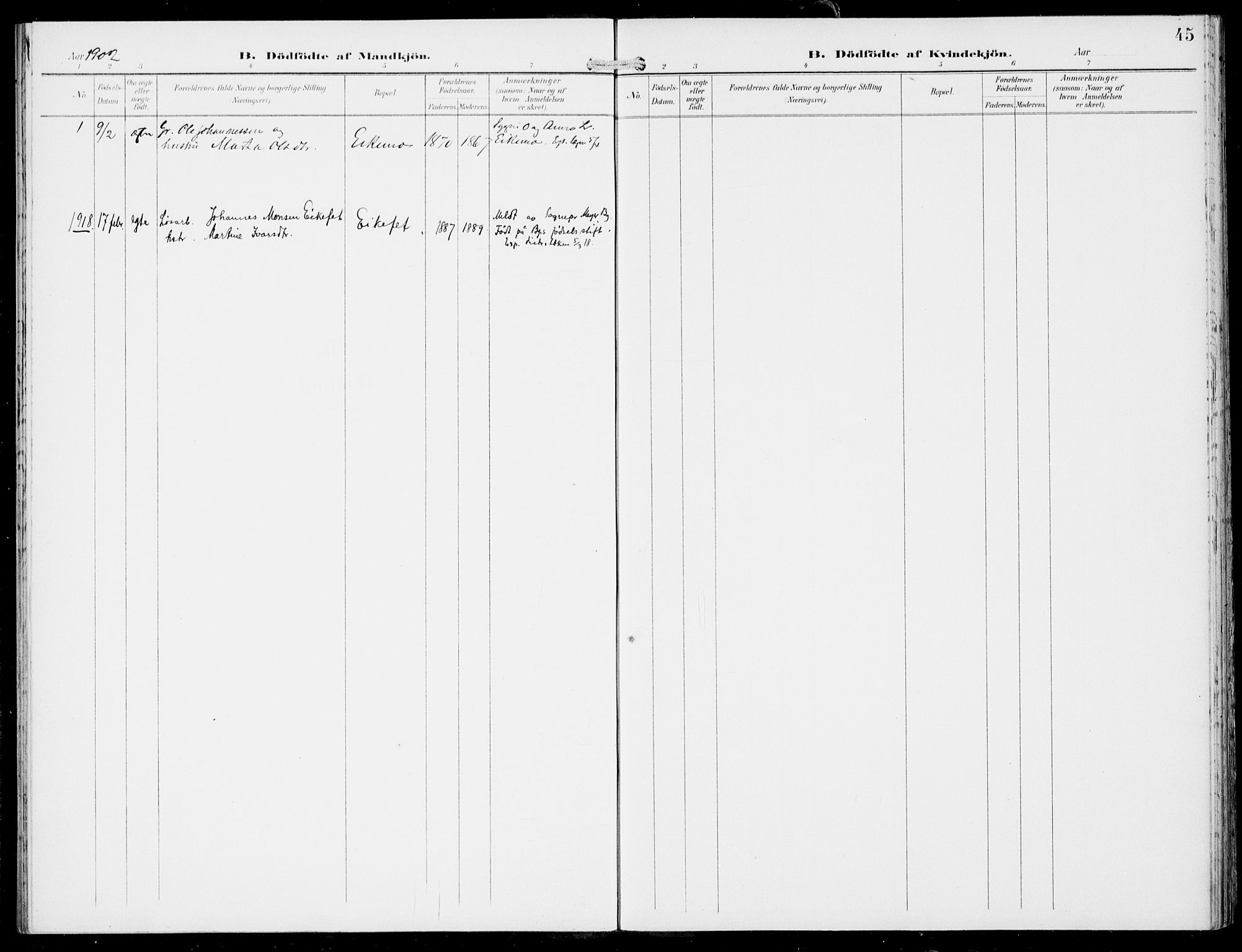 Hosanger sokneprestembete, AV/SAB-A-75801/H/Haa: Parish register (official) no. D  1, 1896-1922, p. 45