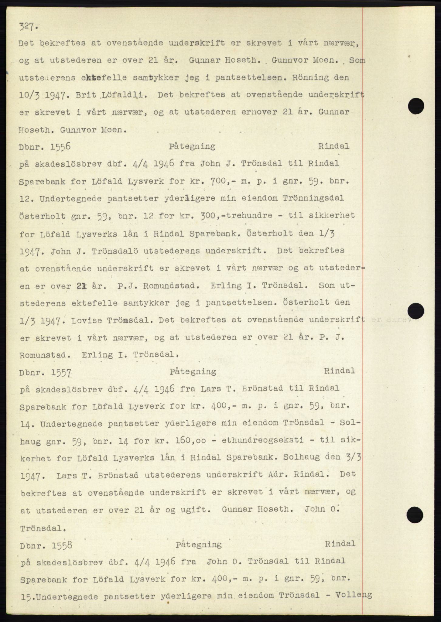 Nordmøre sorenskriveri, AV/SAT-A-4132/1/2/2Ca: Mortgage book no. C82b, 1946-1951, Diary no: : 1556/1947