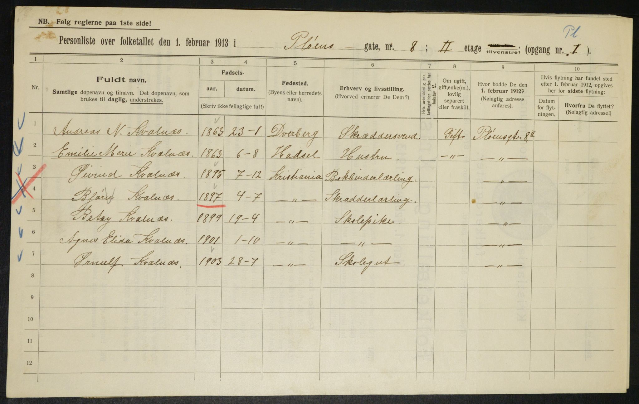 OBA, Municipal Census 1913 for Kristiania, 1913, p. 81072