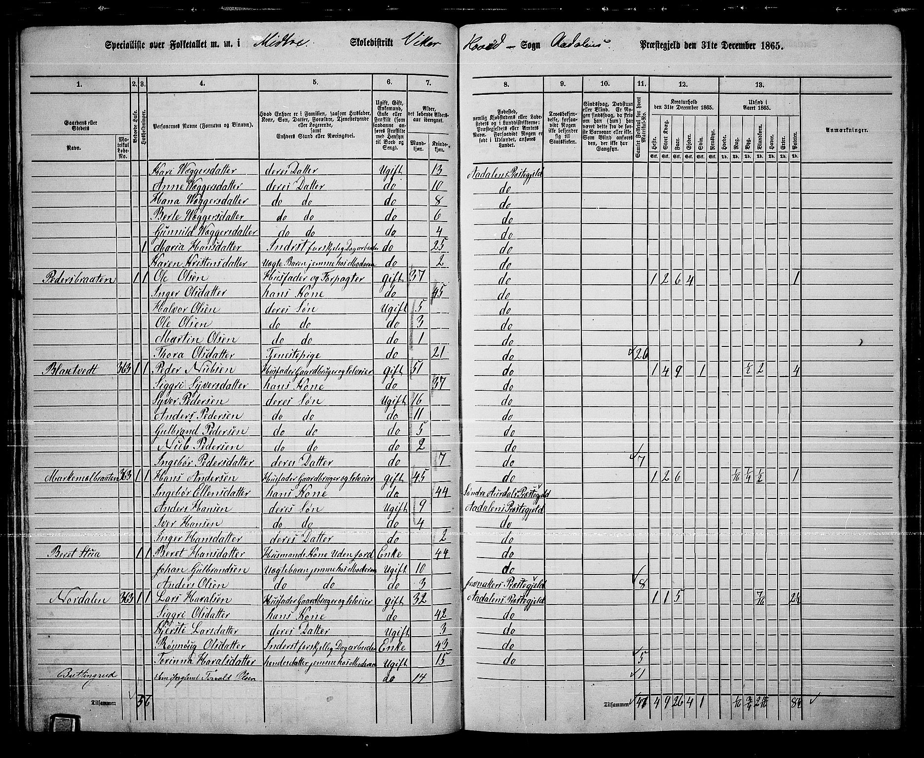 RA, 1865 census for Ådal, 1865, p. 43